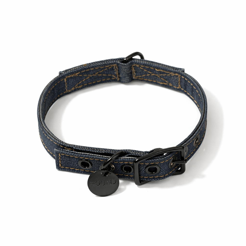 Dark Denim Cotton Canvas Cat & Dog Collar – Matte Black Hardware