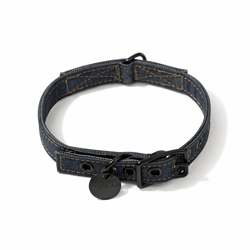 Dark Denim Cotton Canvas Cat & Dog Collar – Matte Black Hardware