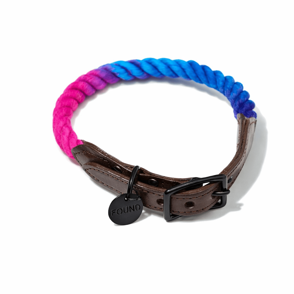 Dark Multi Ombre Cotton Rope Cat & Dog Collar – Matte Black Hardware