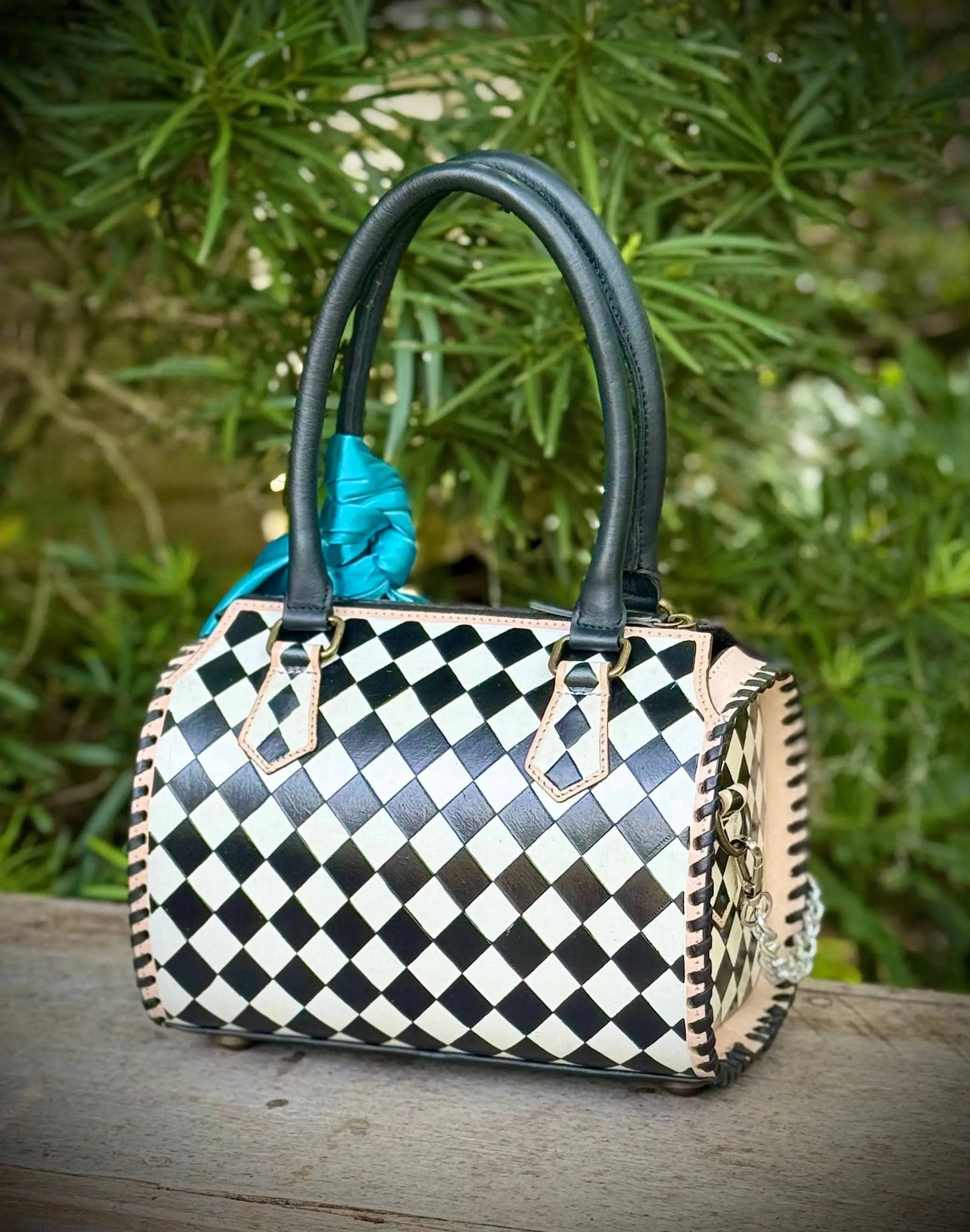 Upcycled LV Black & White Checkered Leather Speedy Bag
