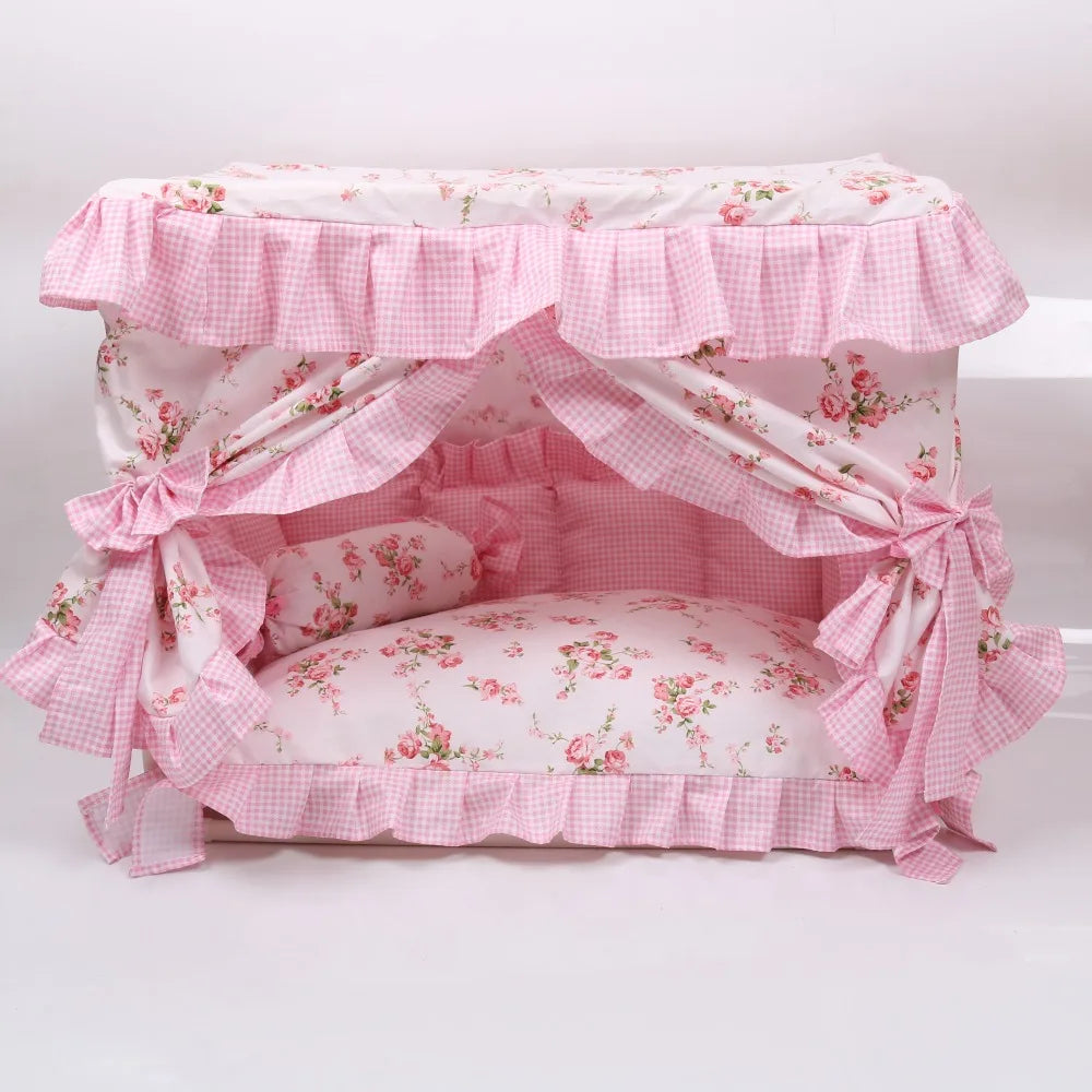 Pink Pet House Bed With Washable Cushion