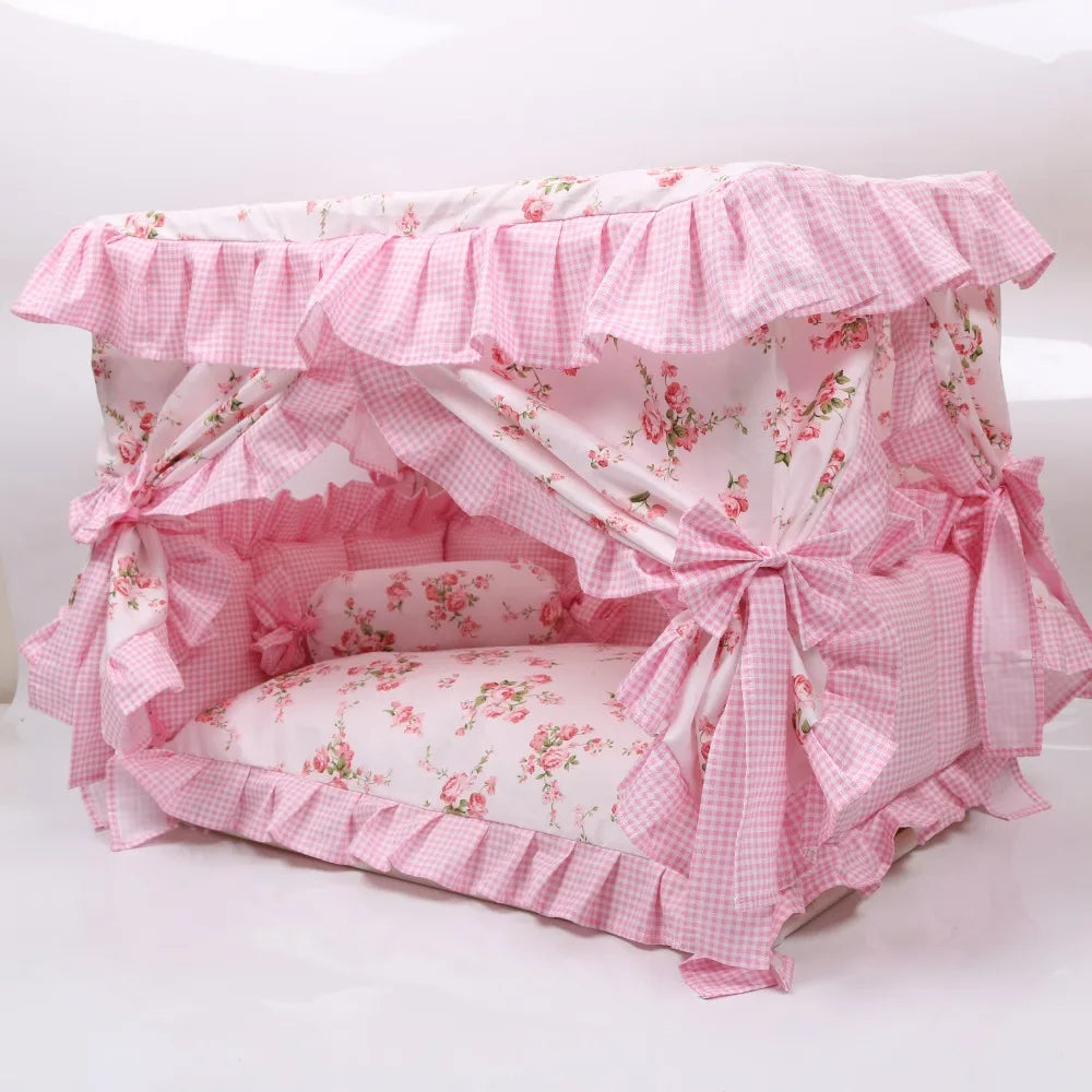 Pink Pet House Bed With Washable Cushion