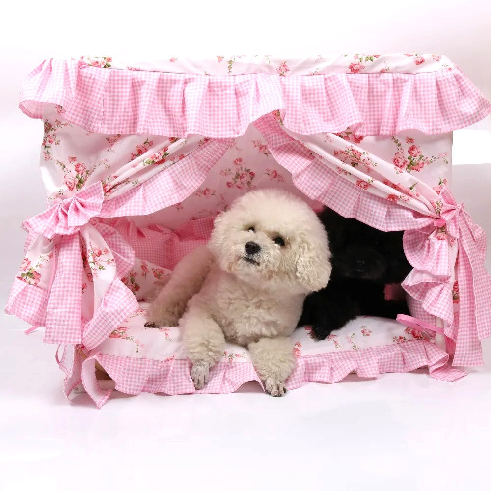 Pink Pet House Bed With Washable Cushion