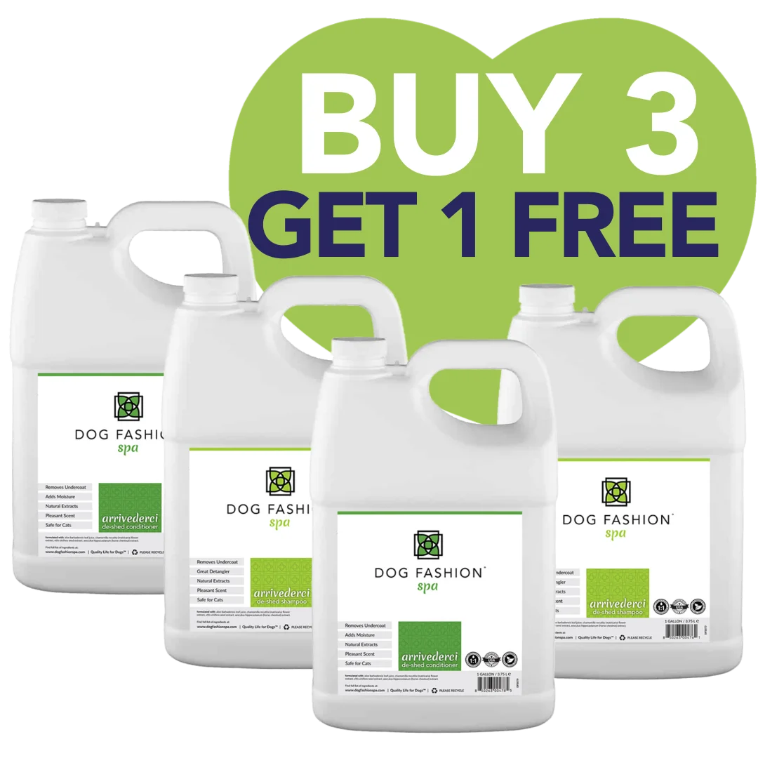 Arrivederci De-Shedding Gallon Shampoo and Conditioner Bundle Buy 3 Get 1 Free by Dog Fashion Spa