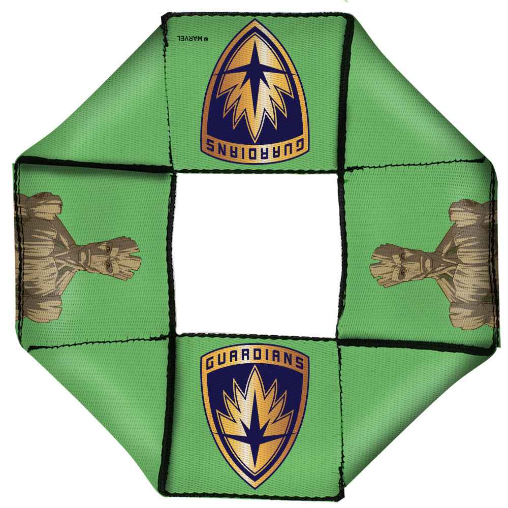 Buckle-Down Guardians Of The Galaxy Dog Toy Squeaky Octagon Flyer - Groot Pose Guardians Shield Badge Green