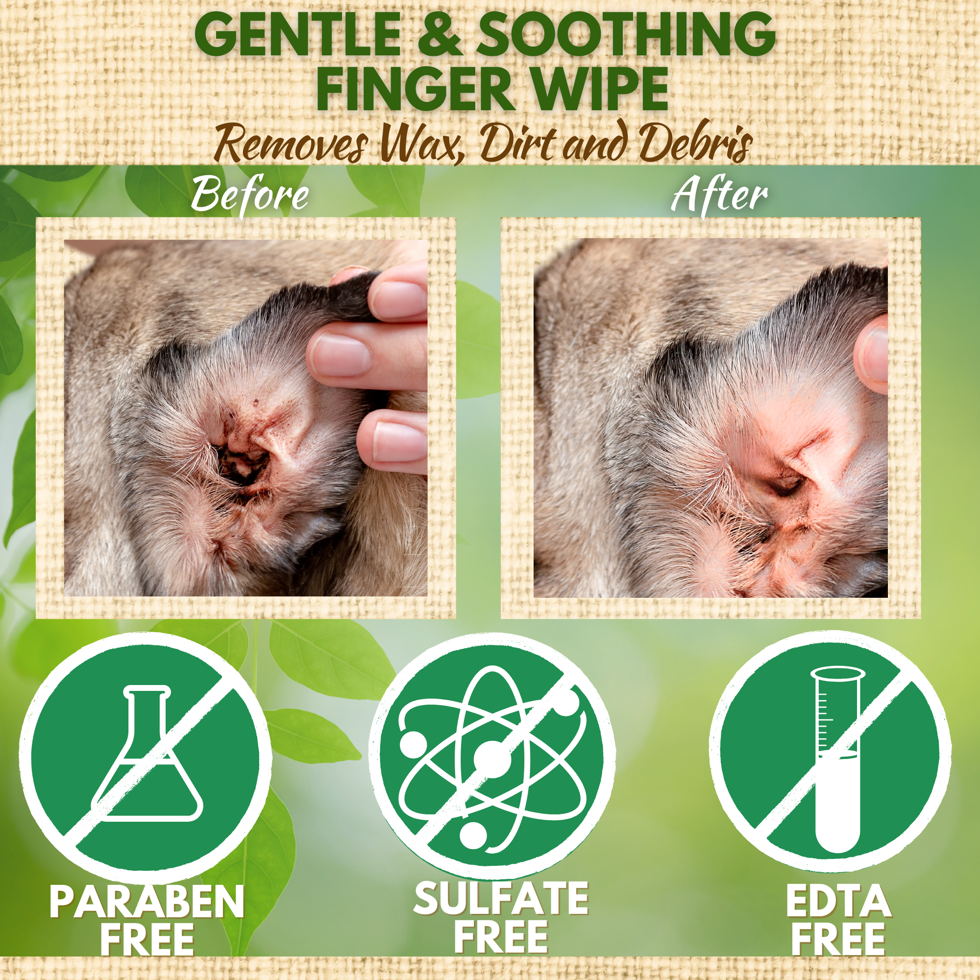 Natural Dog Ear Finger Wipes | EcoBark Coconut Cleansing Ear Wipes for dogs (50 Count)