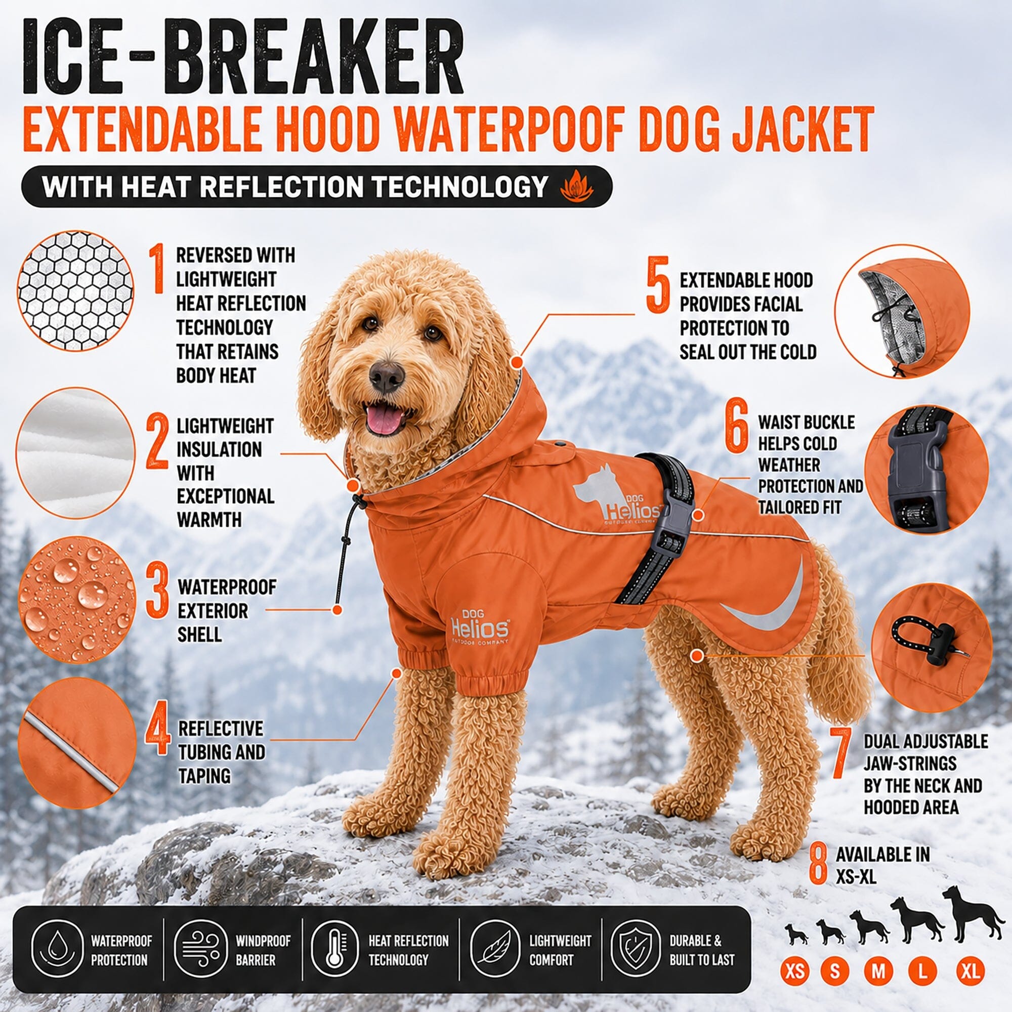 Dog Helios Ice-Breaker Extendable Hooded Dog Coat w/ Heat Reflective Technology | HT Animal Supply
