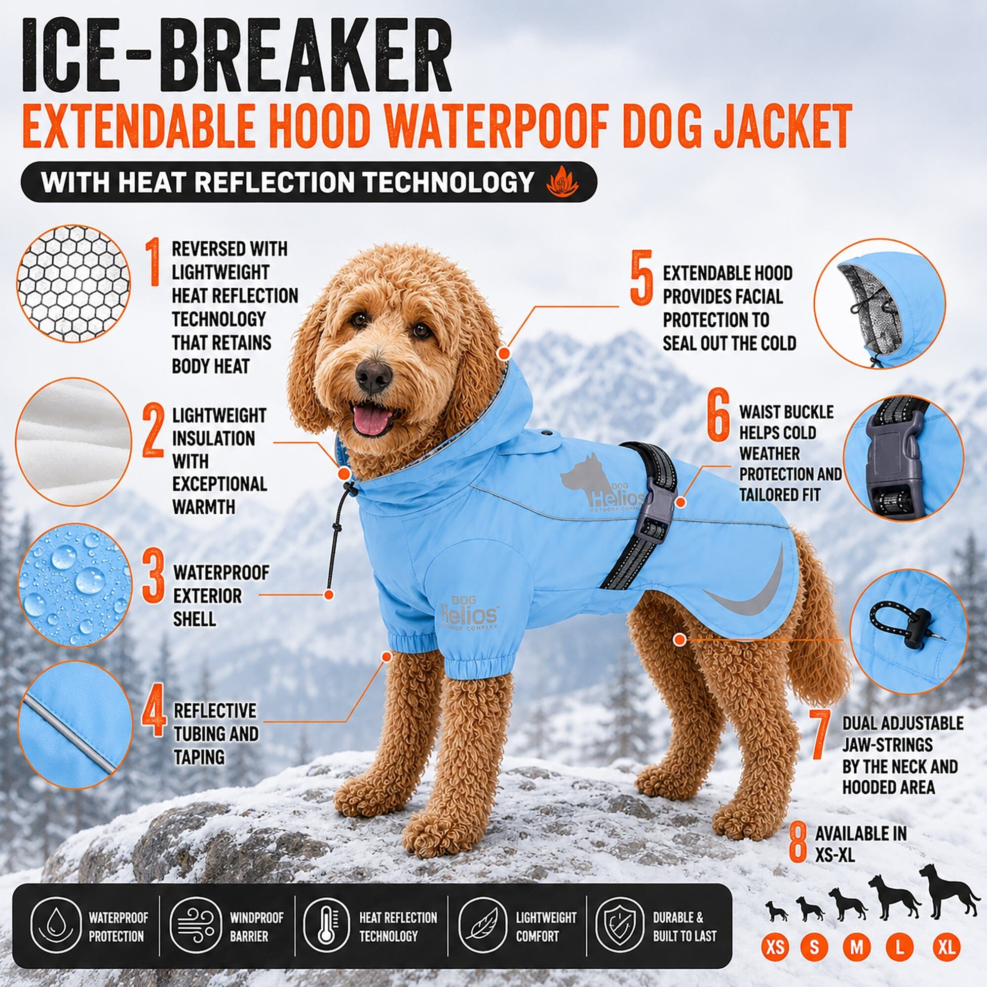 Dog Helios Ice-Breaker Extendable Hooded Dog Coat w/ Heat Reflective Technology | HT Animal Supply