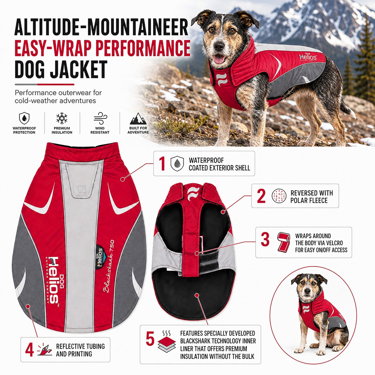 Dog Helios Altitude-Mountaineer Wrap-Hook-and-Loop Waterproof Dog Coat | HT Animal Supply