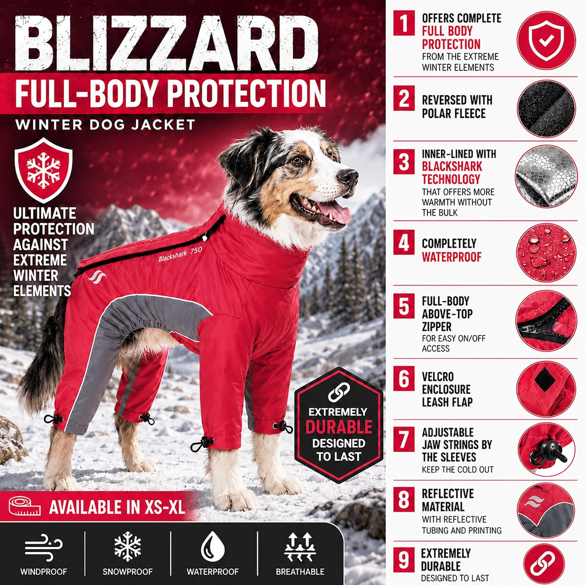 Dog Helios Blizzard Full-Bodied Adjustable and 3M Reflective Dog Jacket | HT Animal Supply