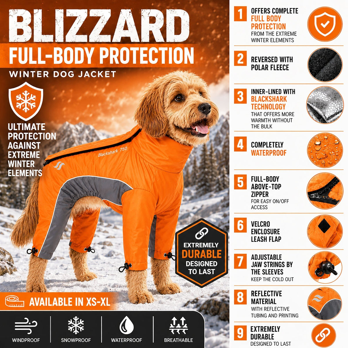 Dog Helios Blizzard Full-Bodied Adjustable and 3M Reflective Dog Jacket | HT Animal Supply