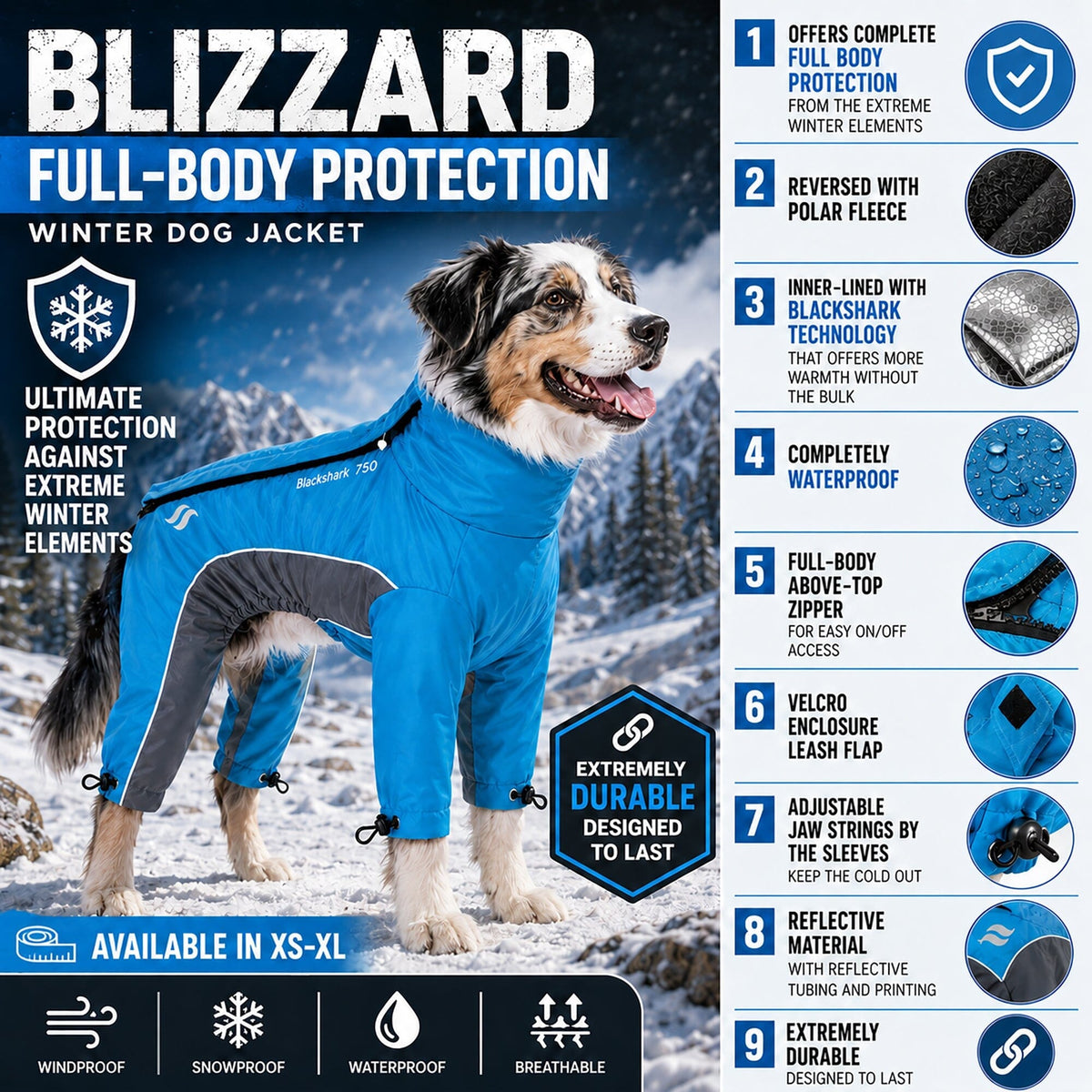 Dog Helios Blizzard Full-Bodied Adjustable and 3M Reflective Dog Jacket | HT Animal Supply