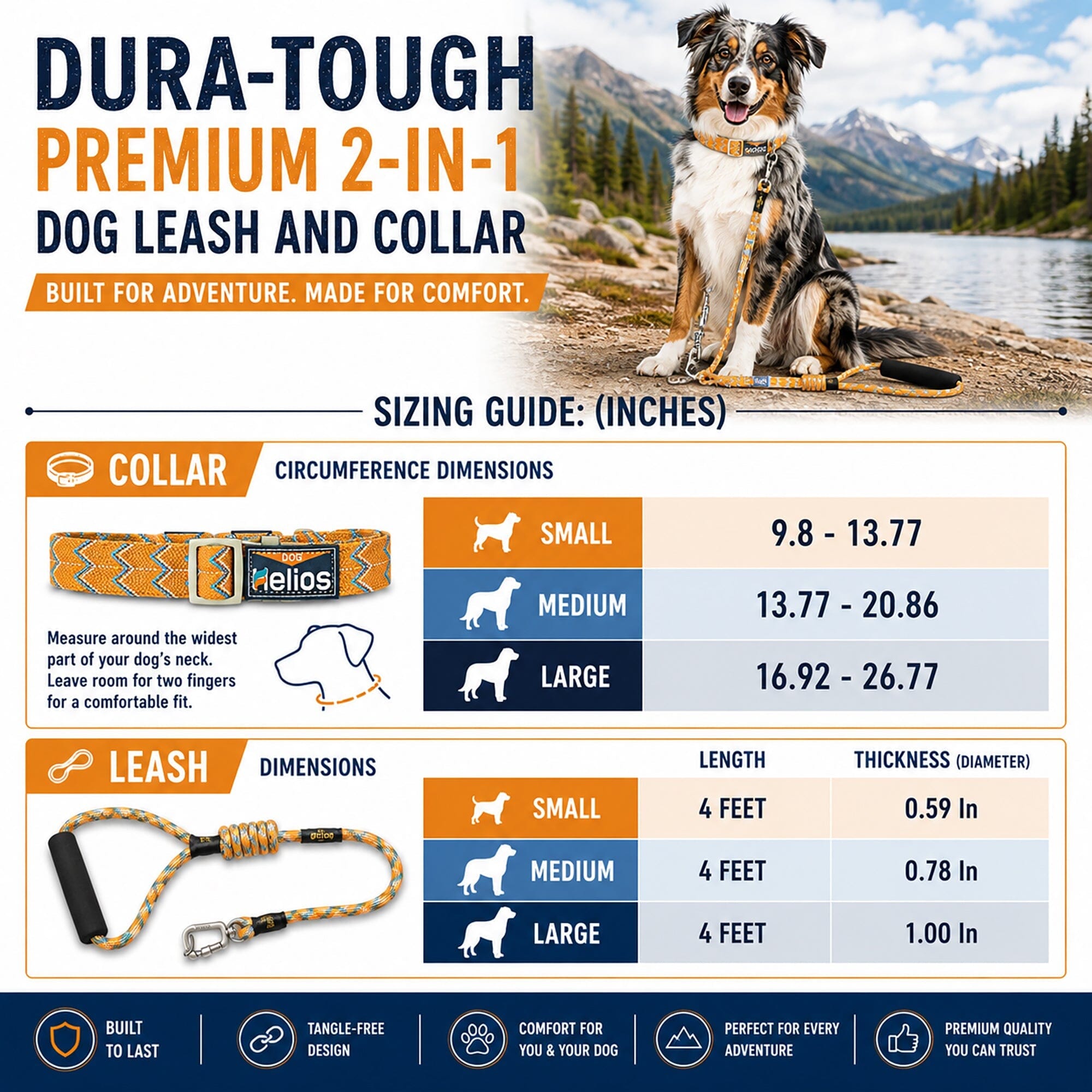 Dog Helios Dura-Tough 2-in-1 Reflective Adjustable Fashion Dog Leash and Collar | HT Animal Supply