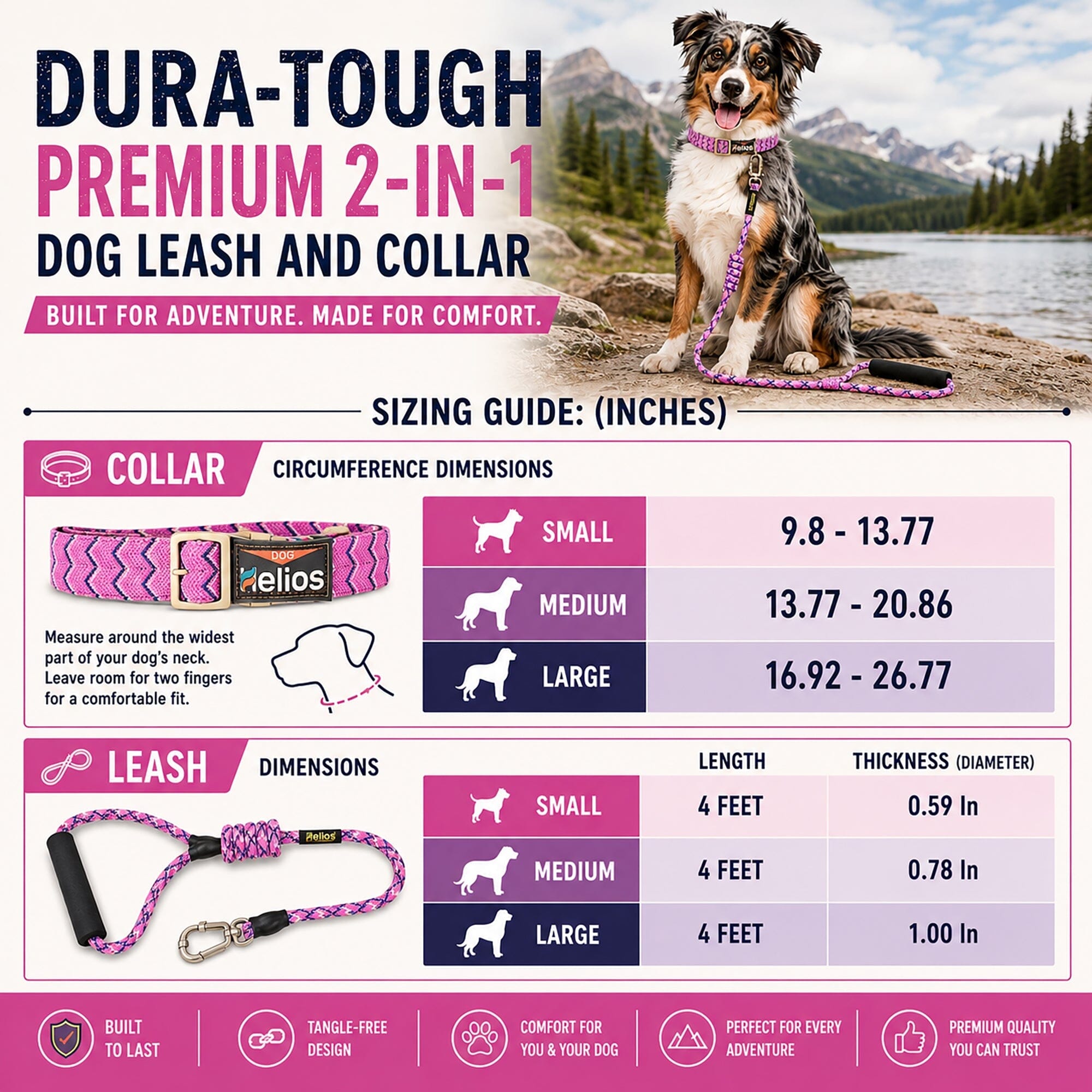 Dog Helios Dura-Tough 2-in-1 Reflective Adjustable Fashion Dog Leash and Collar | HT Animal Supply