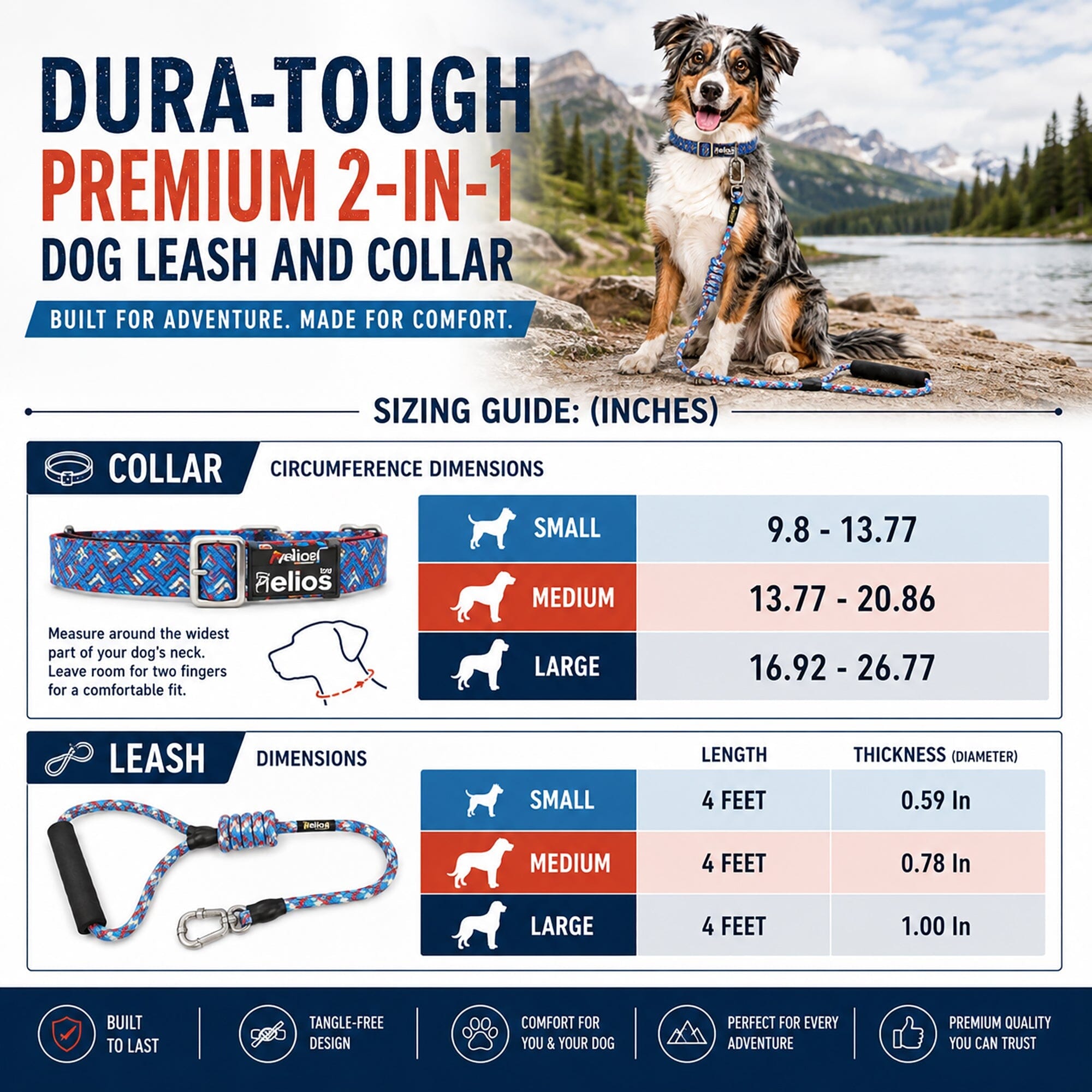 Dog Helios Dura-Tough 2-in-1 Reflective Adjustable Fashion Dog Leash and Collar | HT Animal Supply