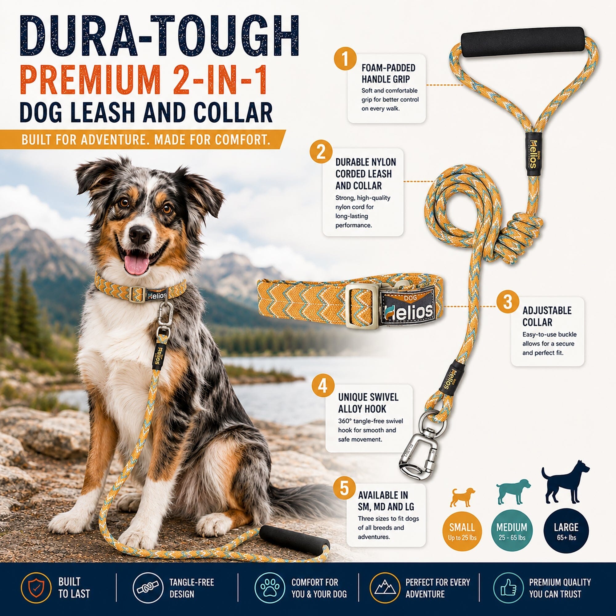 Dog Helios Dura-Tough 2-in-1 Reflective Adjustable Fashion Dog Leash and Collar | HT Animal Supply