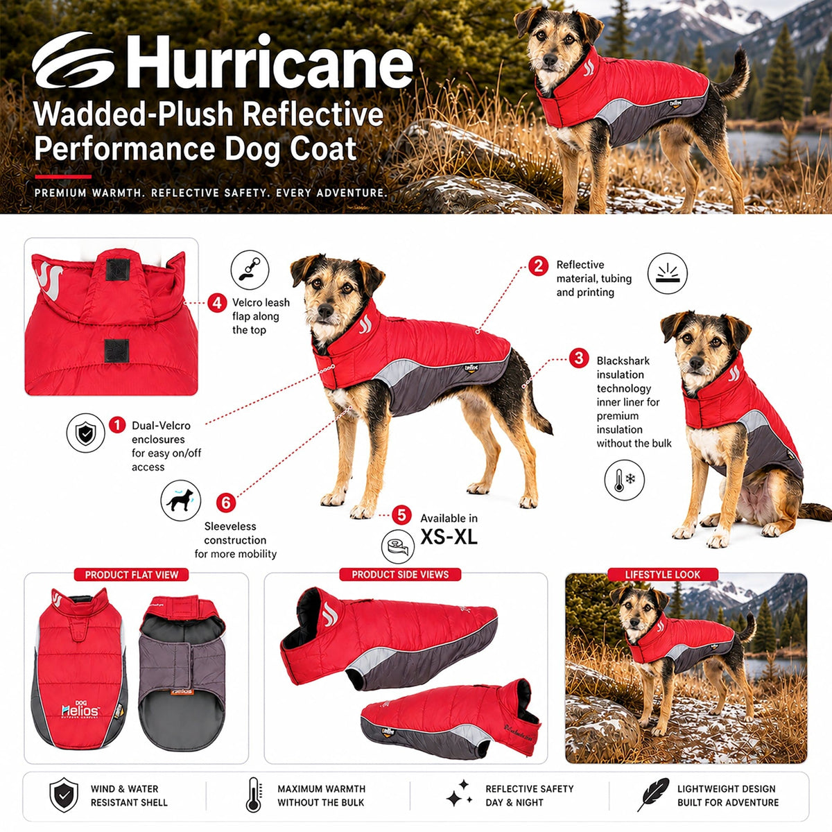 Dog Helios Hurricane-Waded Plush 3M Reflective Insulated Winter Dog Coat | HT Animal Supply