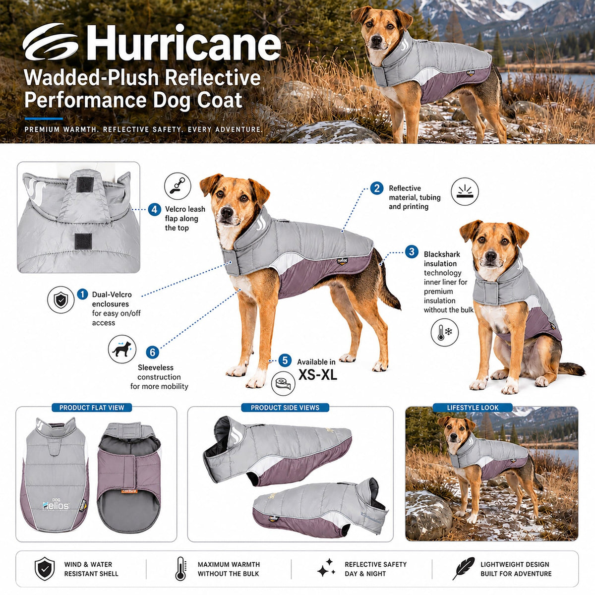 Dog Helios Hurricane-Waded Plush 3M Reflective Insulated Winter Dog Coat | HT Animal Supply