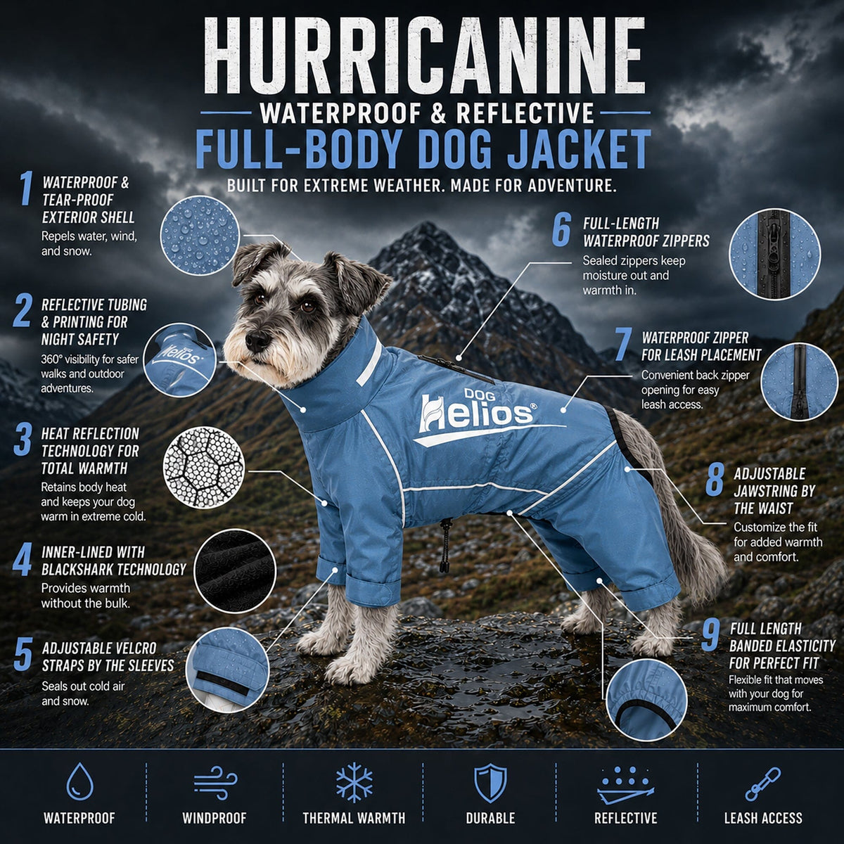 Dog Helios Hurricanine Waterproof and Reflective Full Body Dog Coat | HT Animal Supply