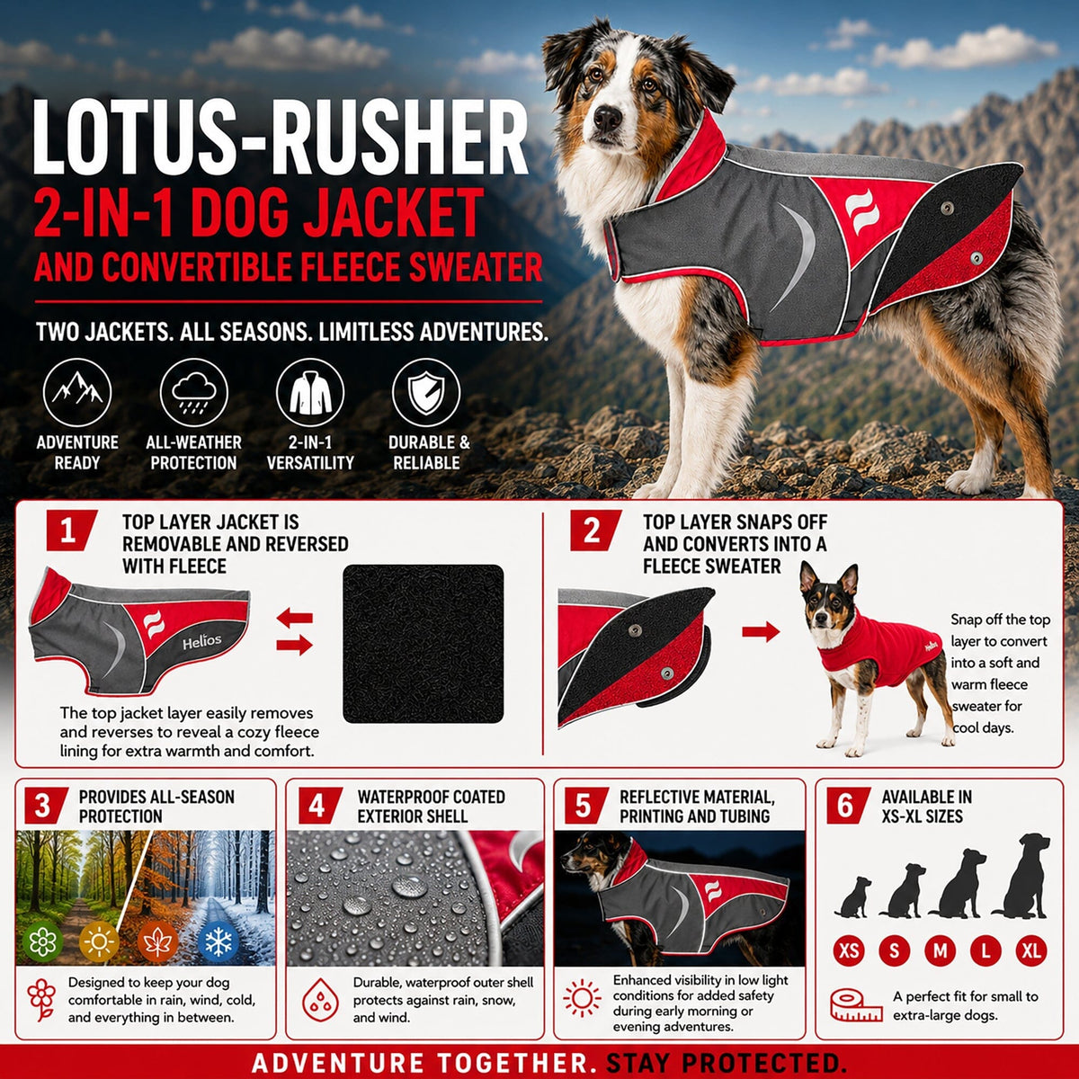 Dog Helios Lotus-Rusher 2-in-1 Dual-Removable Layered Performance Dog Jacket | HT Animal Supply