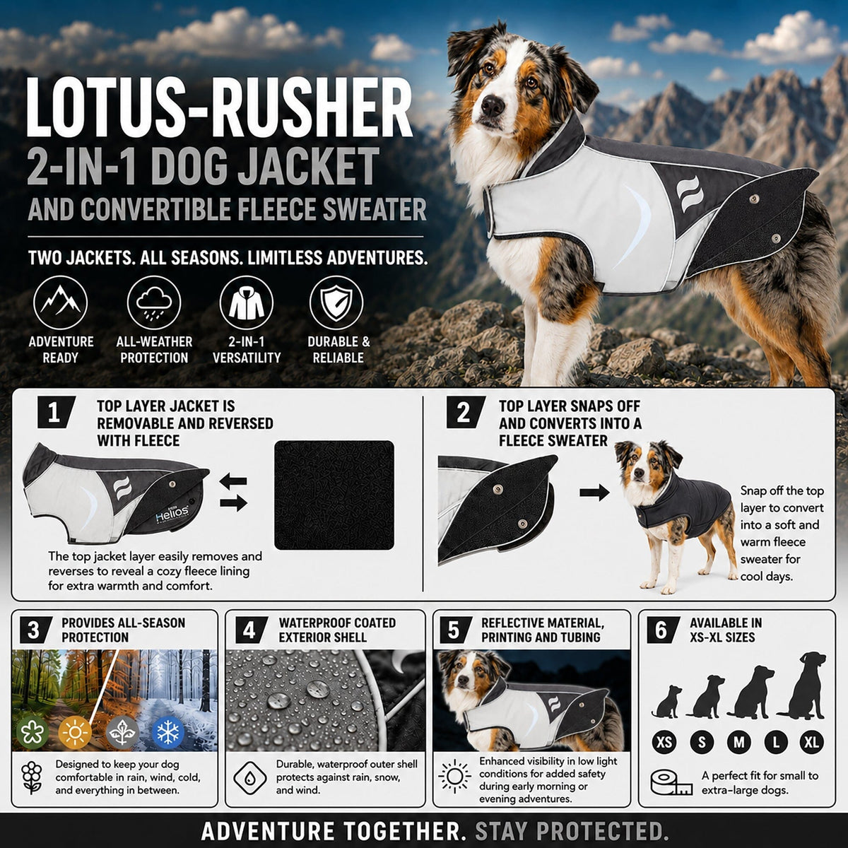 Dog Helios Lotus-Rusher 2-in-1 Dual-Removable Layered Performance Dog Jacket | HT Animal Supply