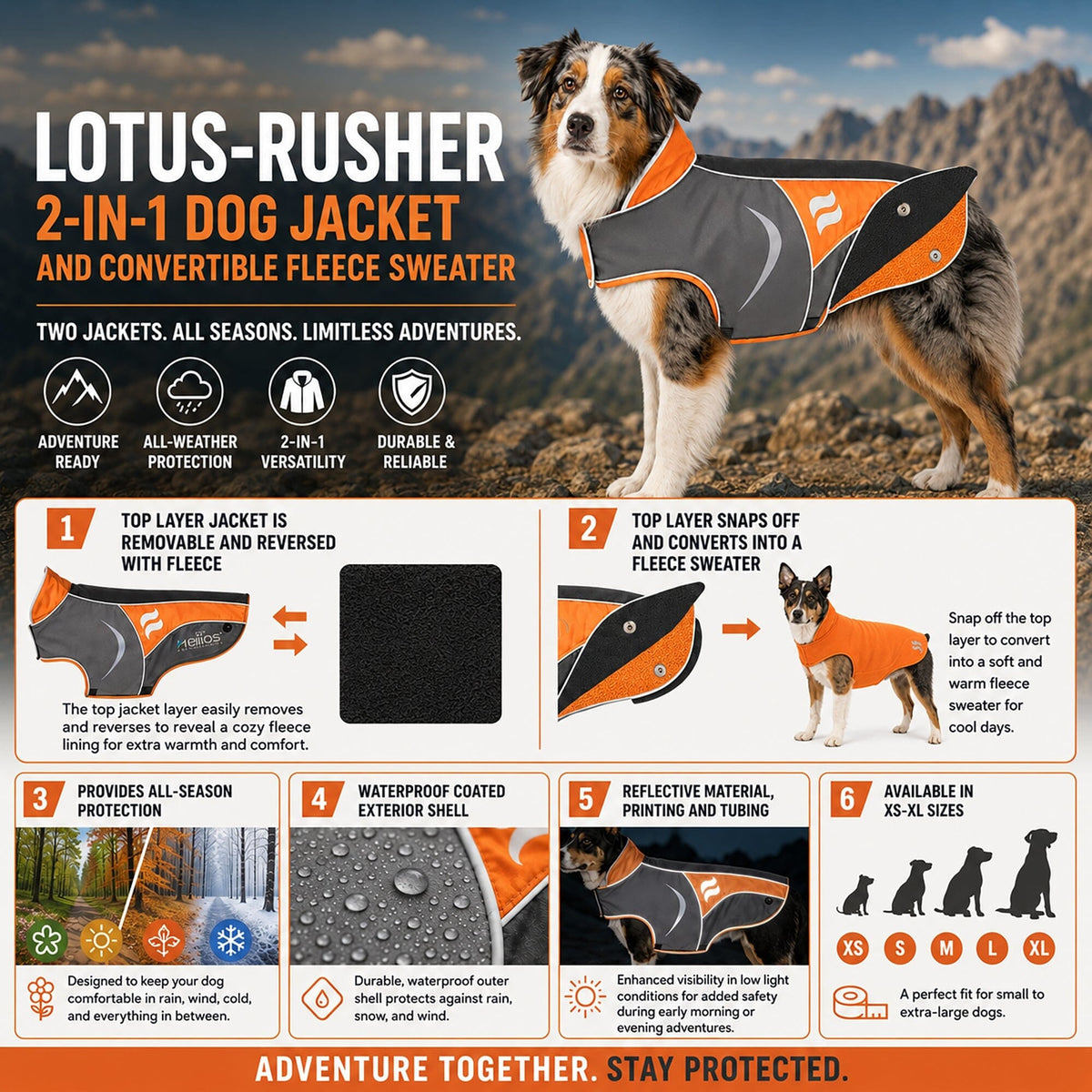 Dog Helios Lotus-Rusher 2-in-1 Dual-Removable Layered Performance Dog Jacket | HT Animal Supply
