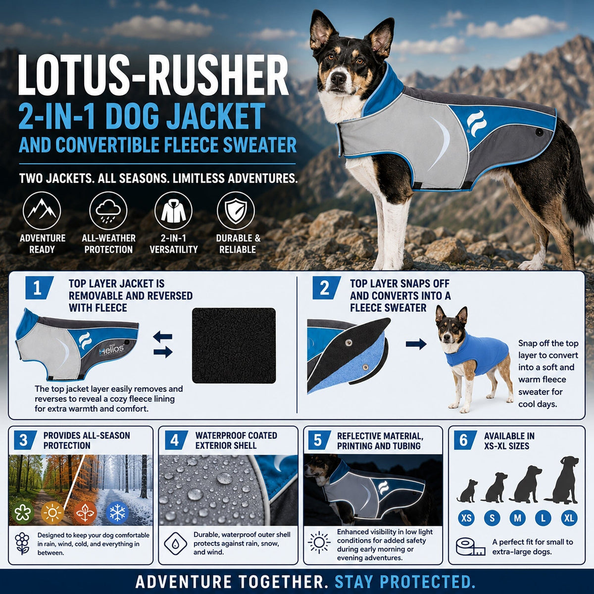 Dog Helios Lotus-Rusher 2-in-1 Dual-Removable Layered Performance Dog Jacket | HT Animal Supply