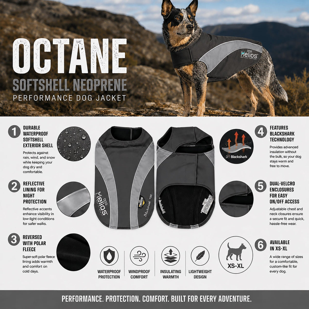 Dog Helios Octane Reflective Soft-Shell Neoprene Performance Dog Coat | HT Animal Supply