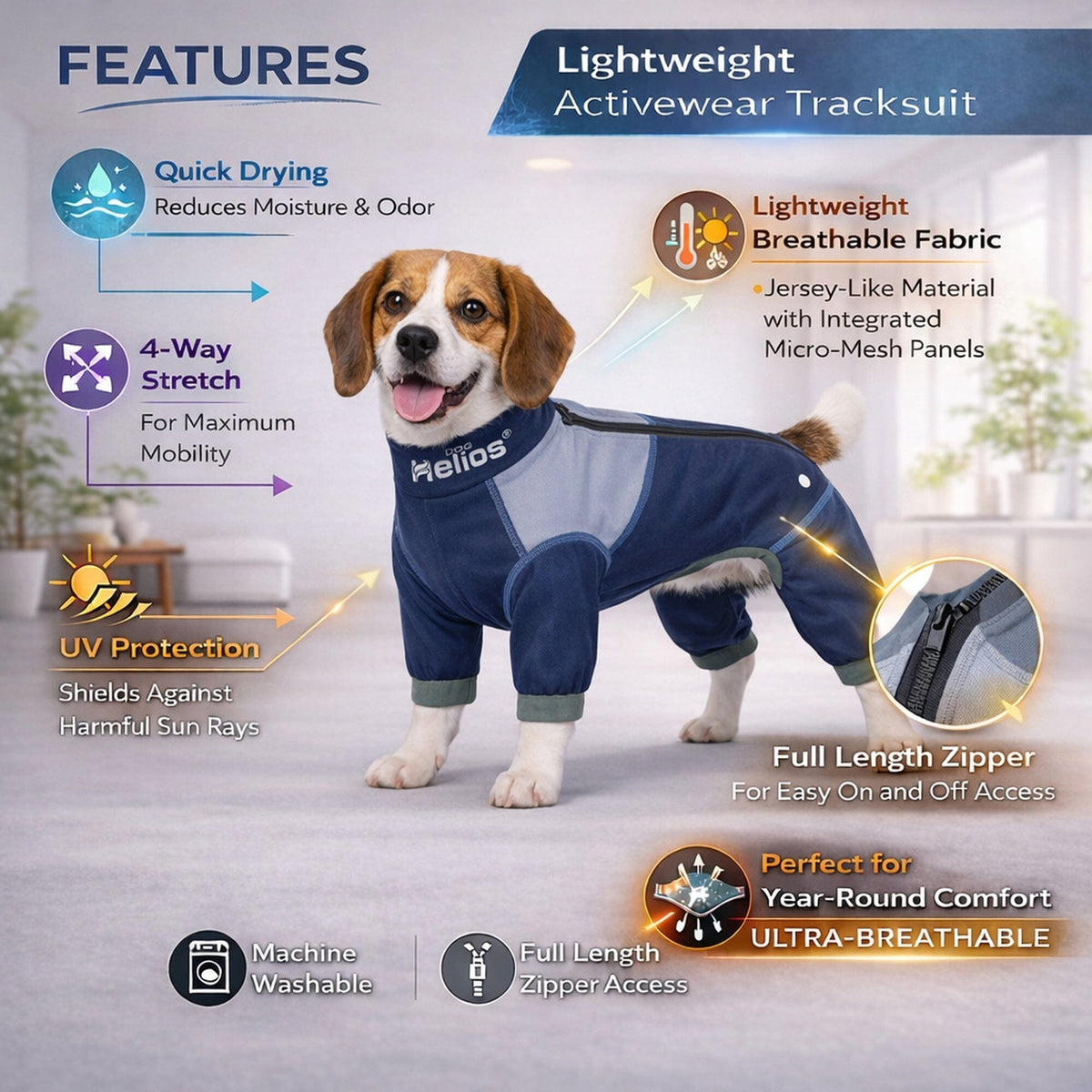 Dog Helios Tail Runner Lightweight 4-Way-Stretch Breathable Yoga Dog Tracksuit | HT Animal Supply