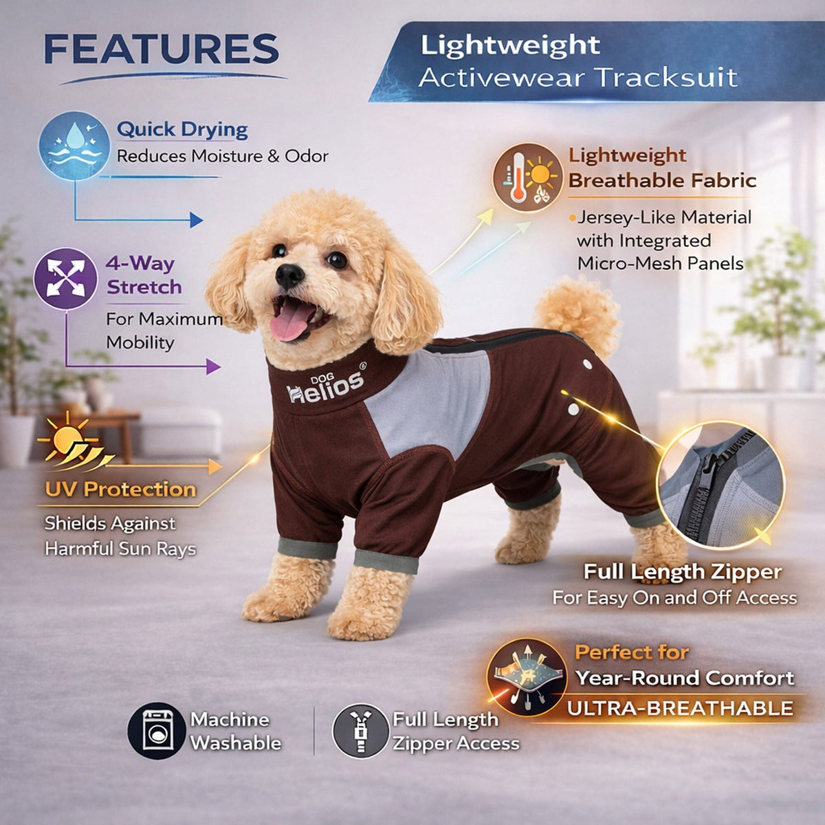 Dog Helios Tail Runner Lightweight 4-Way-Stretch Breathable Yoga Dog Tracksuit | HT Animal Supply