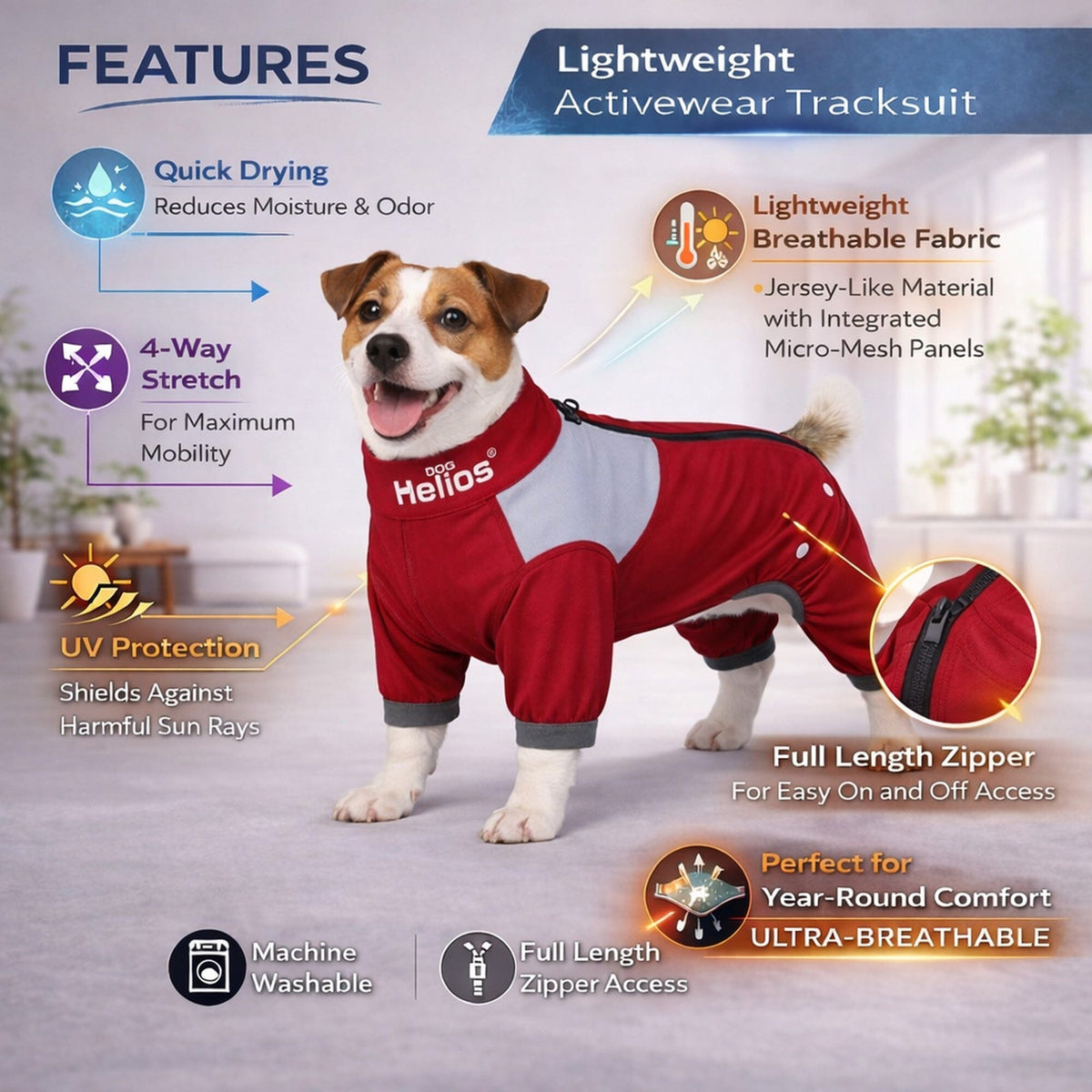 Dog Helios Tail Runner Lightweight 4-Way-Stretch Breathable Yoga Dog Tracksuit | HT Animal Supply