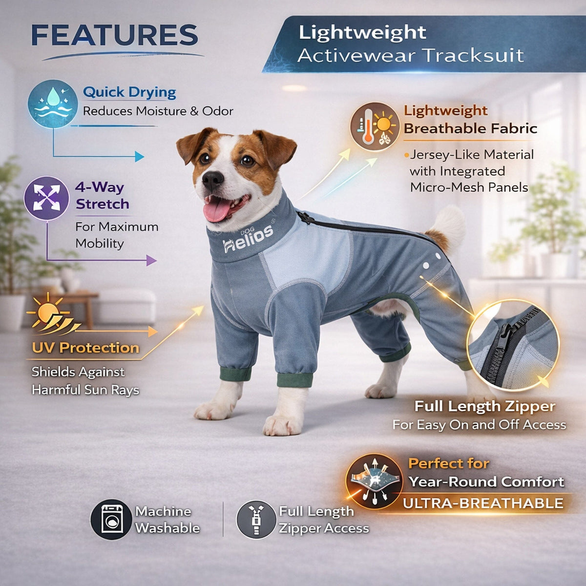 Dog Helios Tail Runner Lightweight 4-Way-Stretch Breathable Yoga Dog Tracksuit | HT Animal Supply