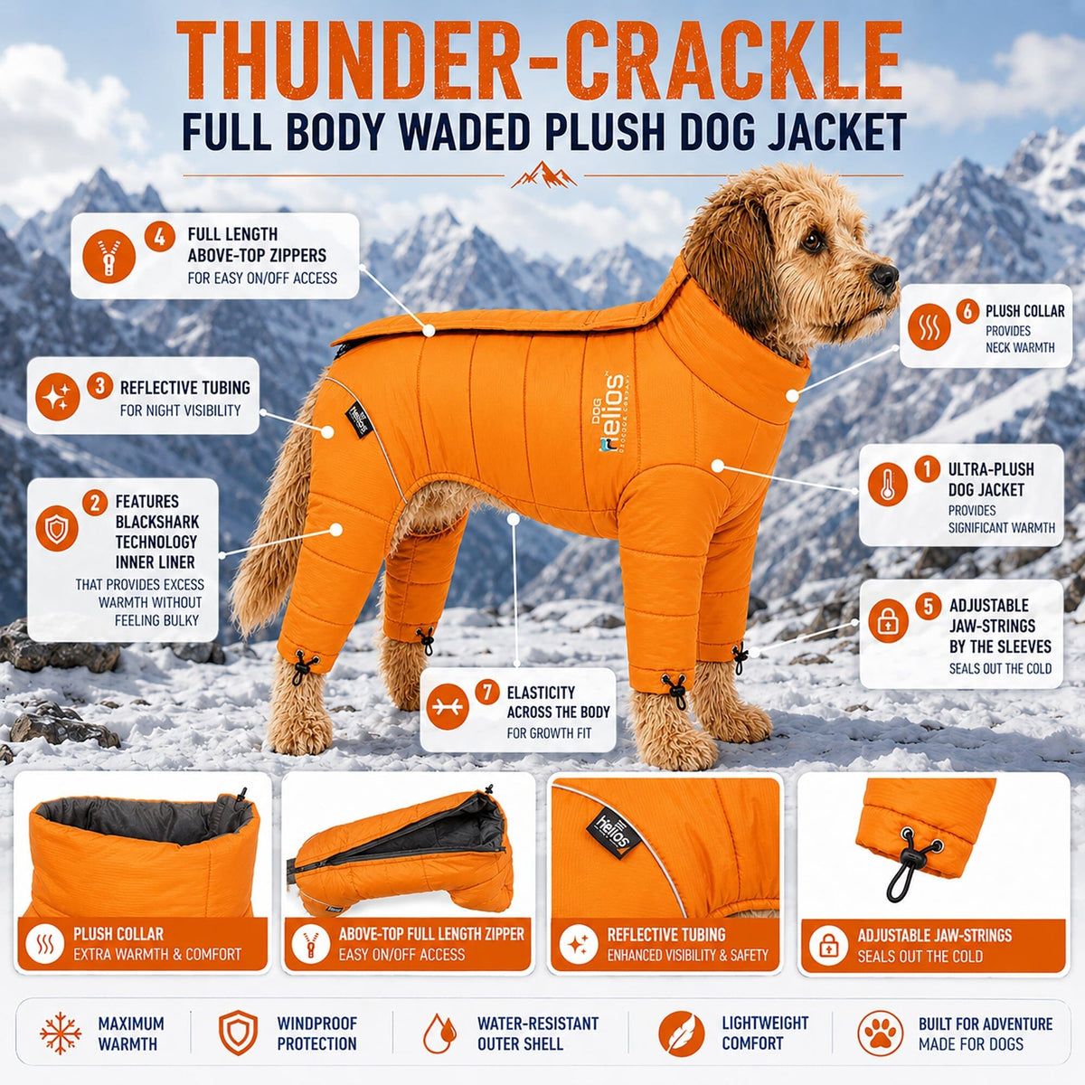 Dog Helios Thunder-crackle Adjustable and Reflective Full-Body Waded Winter Dog Jacket | HT Animal Supply