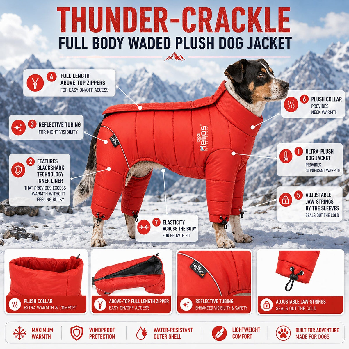 Dog Helios Thunder-crackle Adjustable and Reflective Full-Body Waded Winter Dog Jacket | HT Animal Supply
