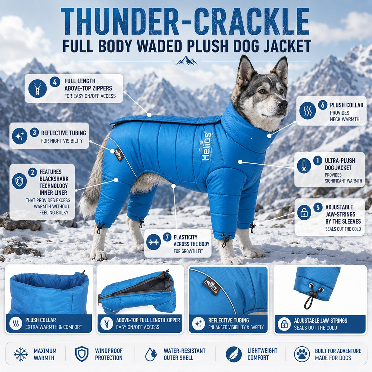 Dog Helios Thunder-crackle Adjustable and Reflective Full-Body Waded Winter Dog Jacket | HT Animal Supply