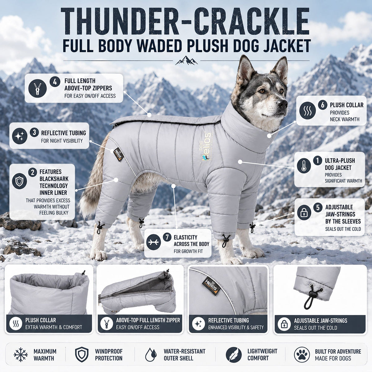 Dog Helios Thunder-crackle Adjustable and Reflective Full-Body Waded Winter Dog Jacket | HT Animal Supply