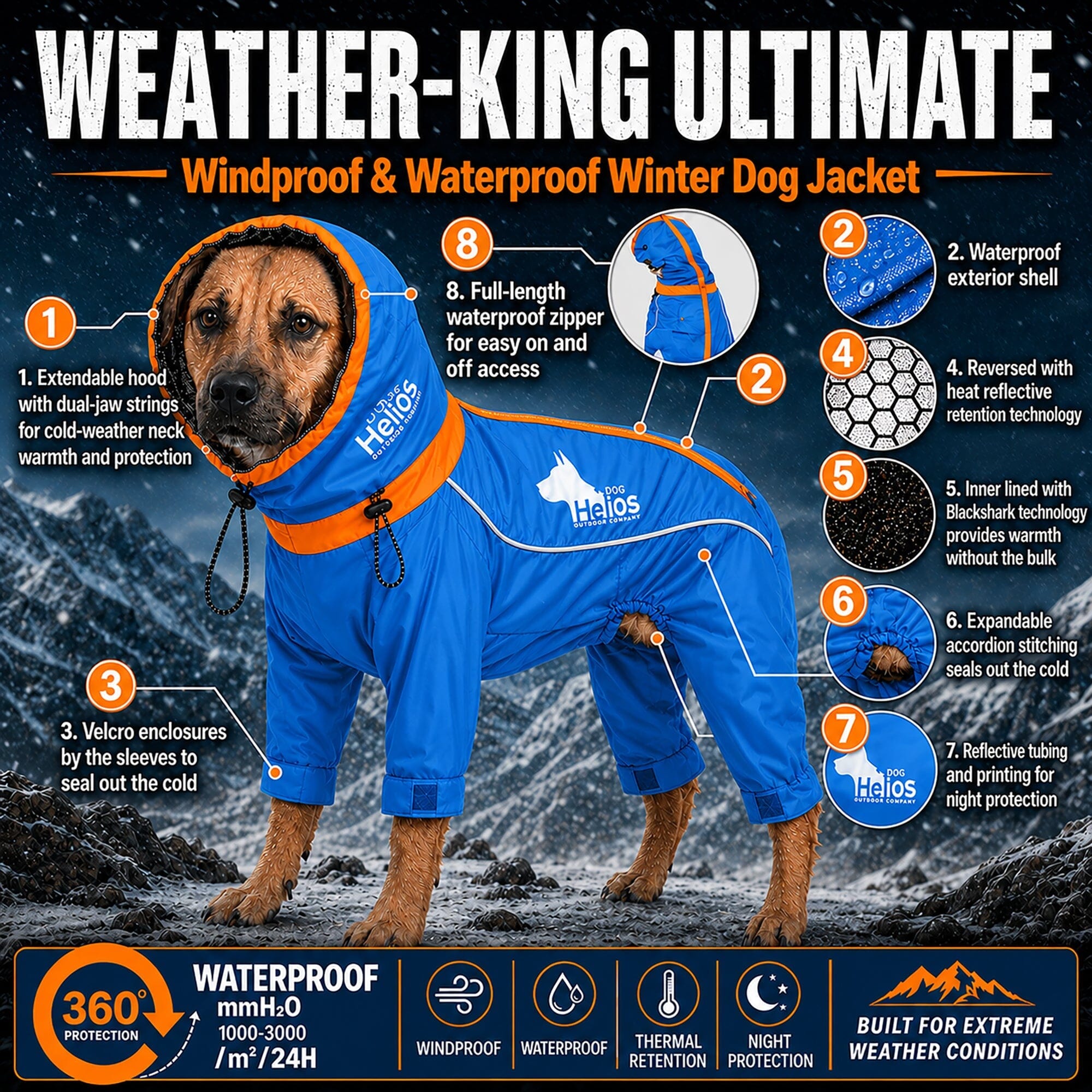 Dog Helios Weather-King Ultimate Windproof Full Body Winter Dog Jacket | HT Animal Supply