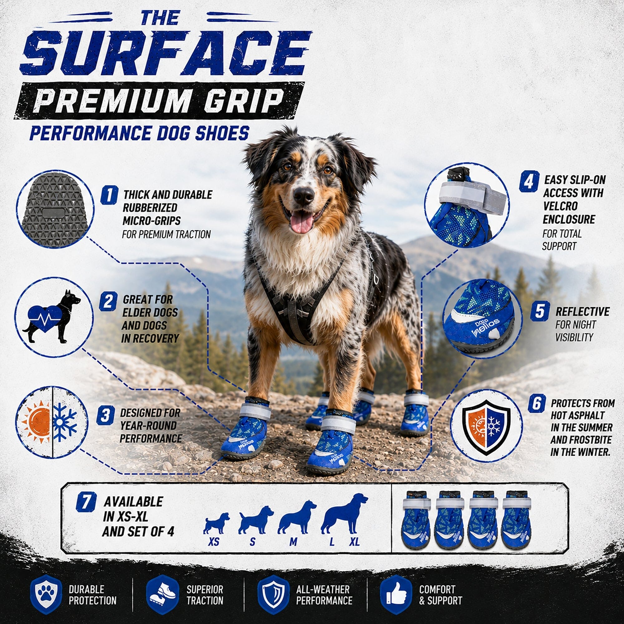 Dog Helios Surface Premium Grip Performance Dog Shoes - Set Of 4 | HT Animal Supply
