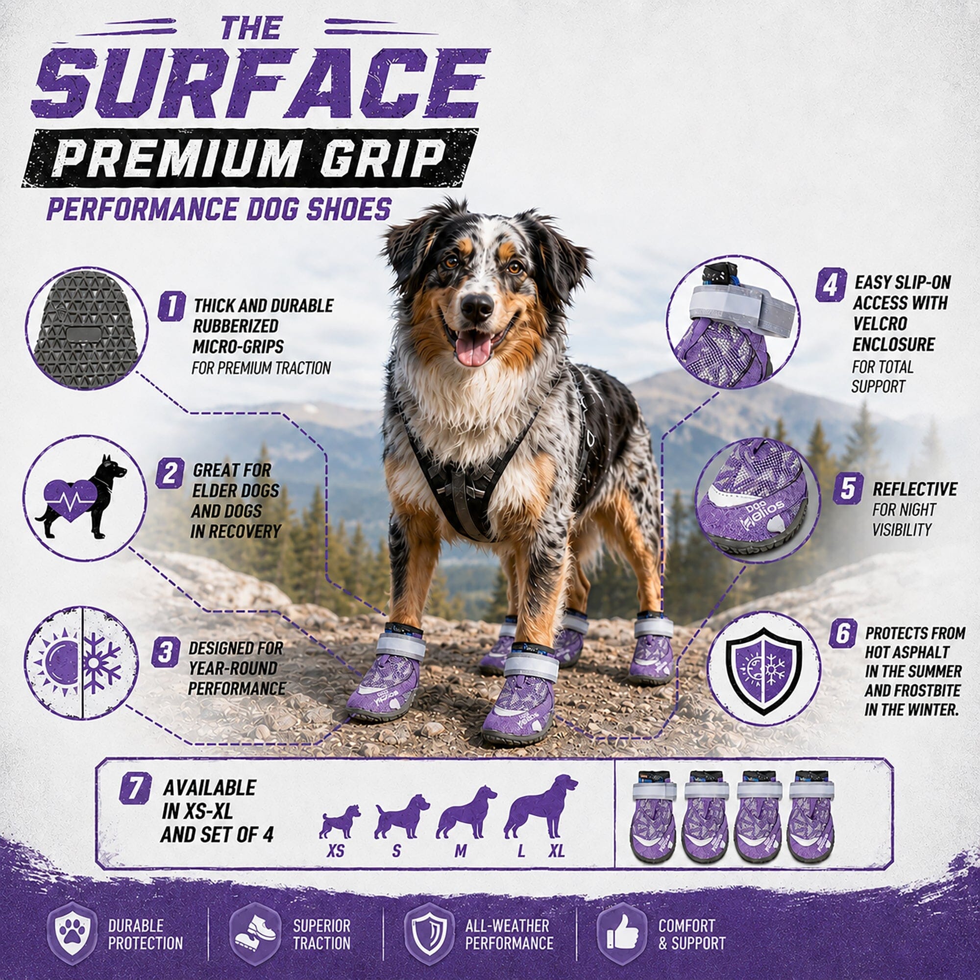 Dog Helios Surface Premium Grip Performance Dog Shoes - Set Of 4 | HT Animal Supply