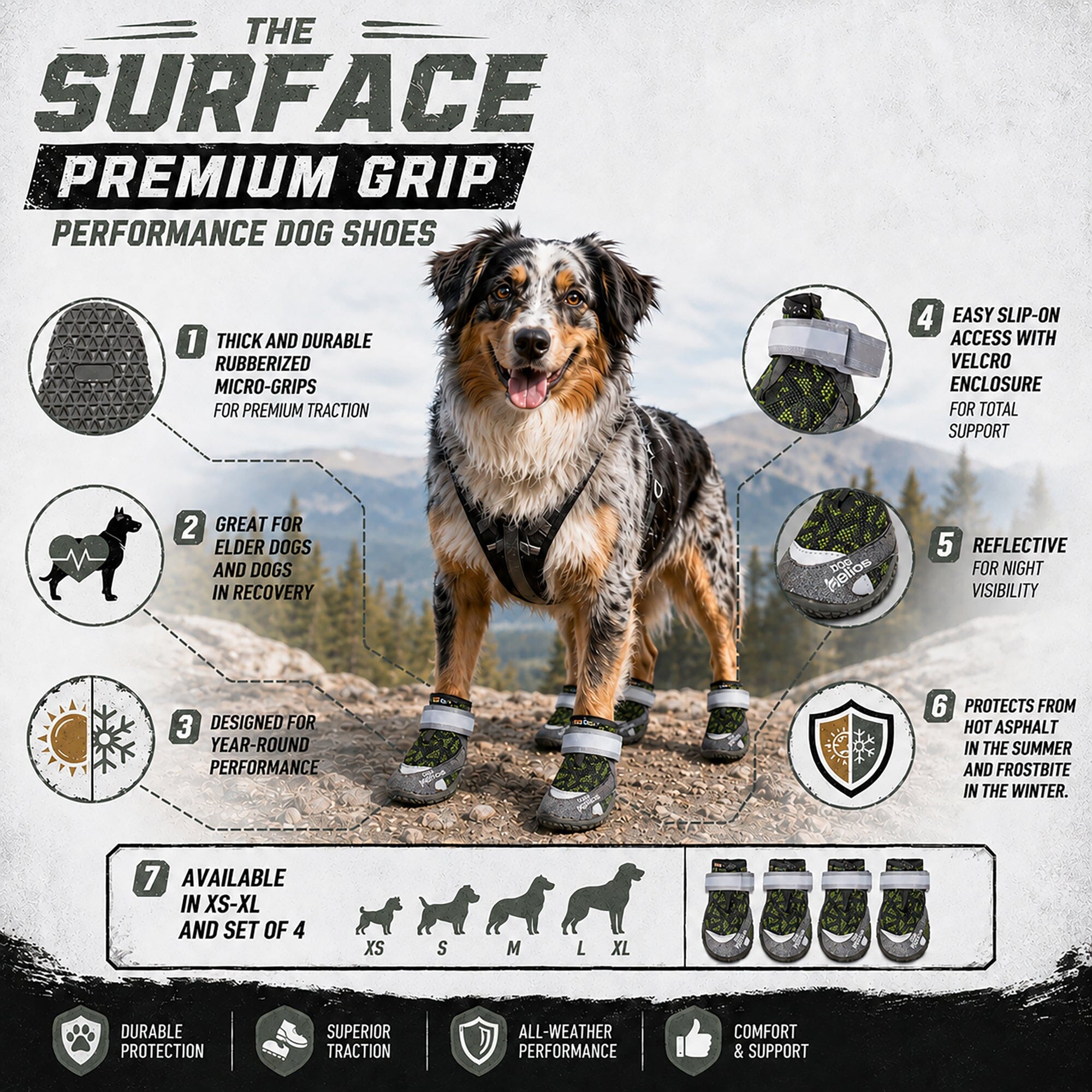 Dog Helios Surface Premium Grip Performance Dog Shoes - Set Of 4 | HT Animal Supply