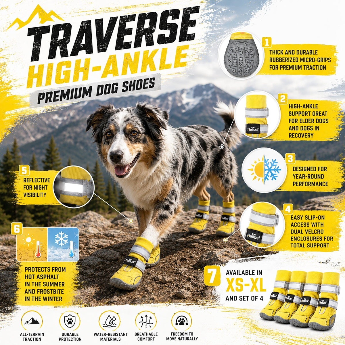 Dog Helios Traverse Premium Grip High-Ankle Outdoor Dog Boots - Set Of 4 | HT Animal Supply
