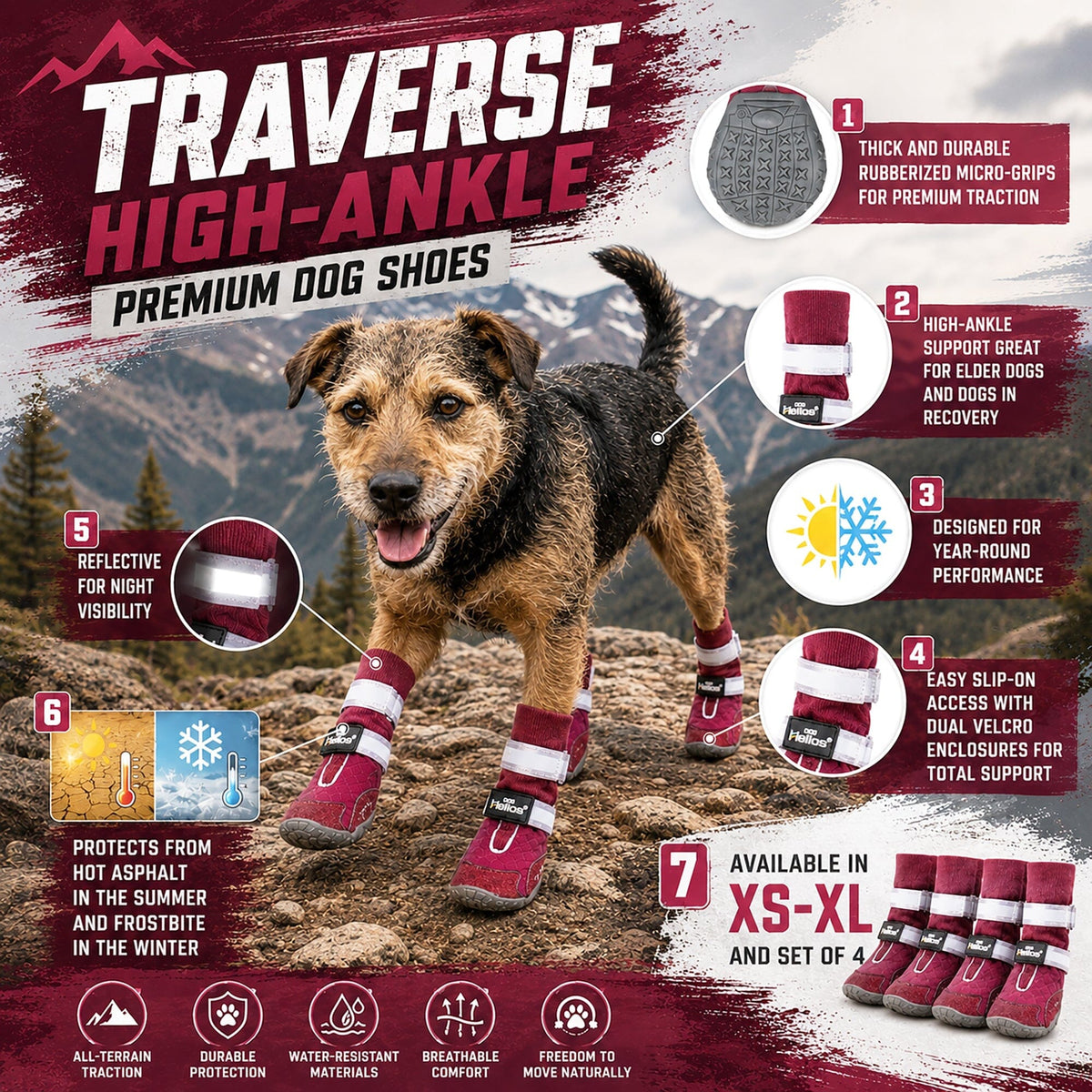 Dog Helios Traverse Premium Grip High-Ankle Outdoor Dog Boots - Set Of 4 | HT Animal Supply