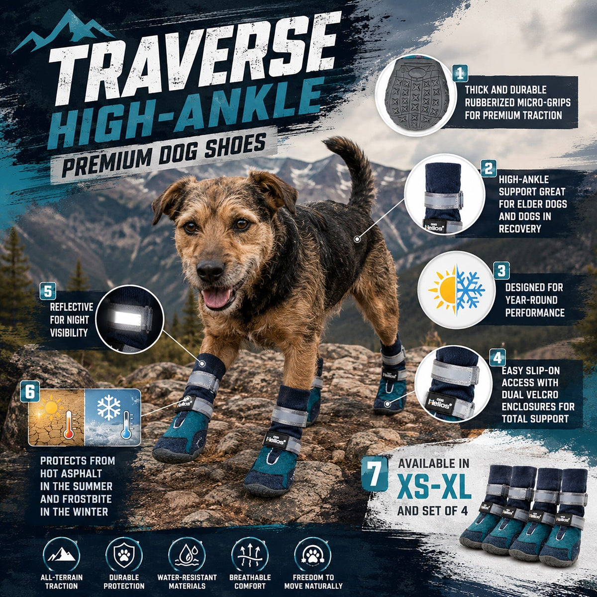 Dog Helios Traverse Premium Grip High-Ankle Outdoor Dog Boots - Set Of 4 | HT Animal Supply