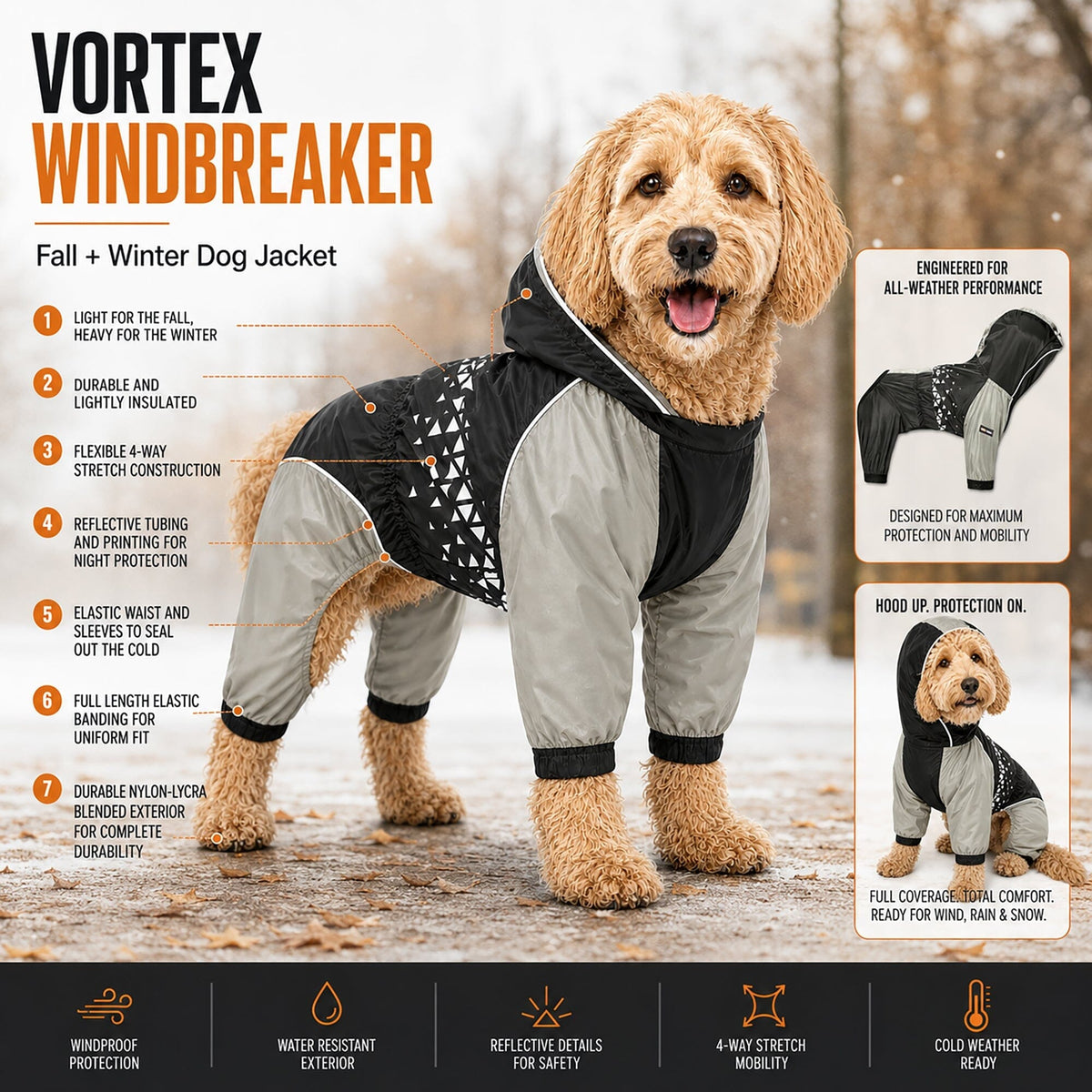 Dog Helios Vortex Full Bodied Waterproof Windbreaker Dog Jacket | HT Animal Supply