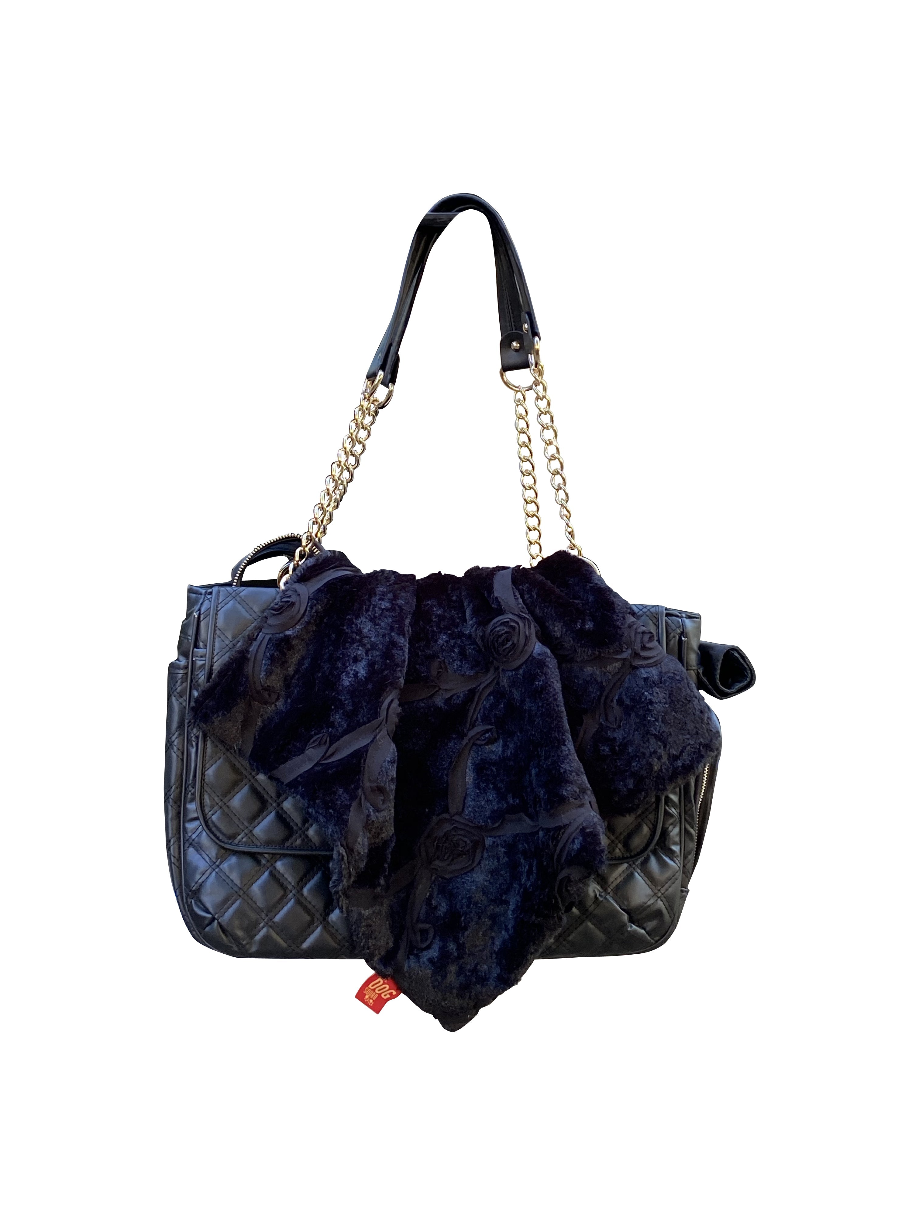 Carrier Square Blanket, Embroidered Roses, Black