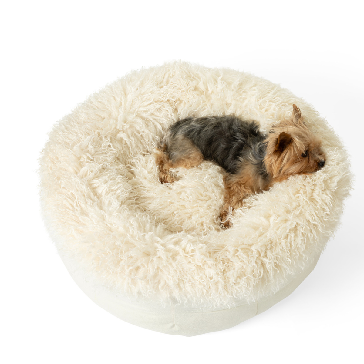 PupPoufLuxe Faux Fur Donut Dog Bed Plush Sheep Ivory
