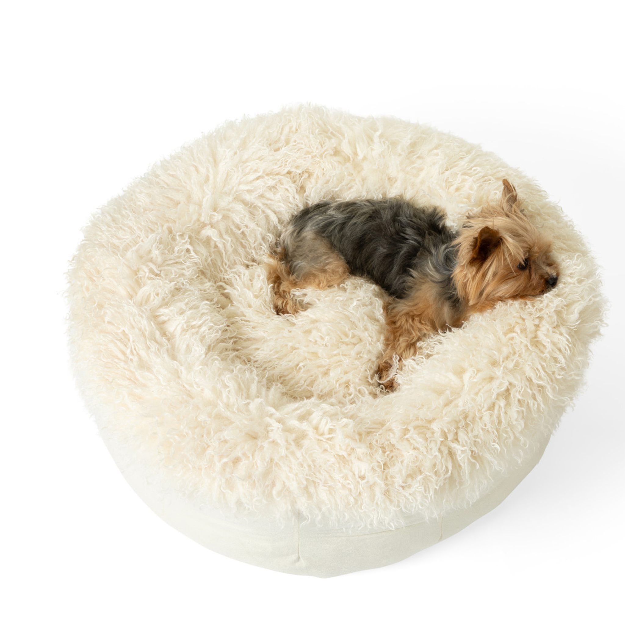 PupPoufLuxe Faux Fur Donut Dog Bed Plush Sheep Ivory