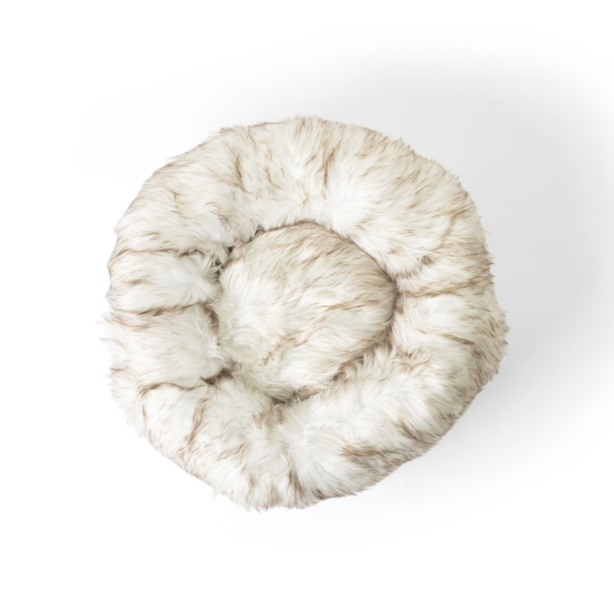 PupPoufFaux Fur Donut Dog Bed White with Brown Accents