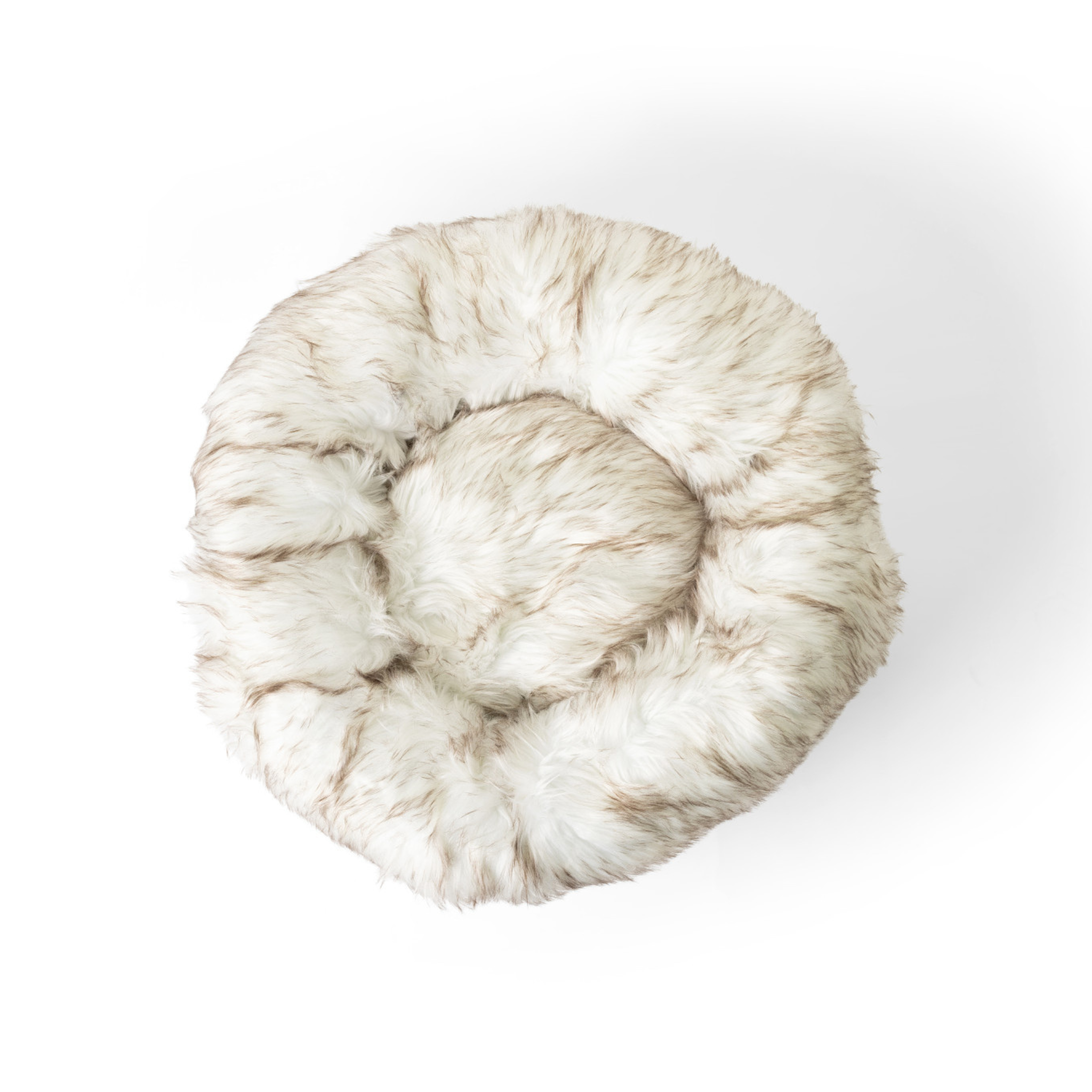 PupPoufFaux Fur Donut Dog Bed White with Brown Accents