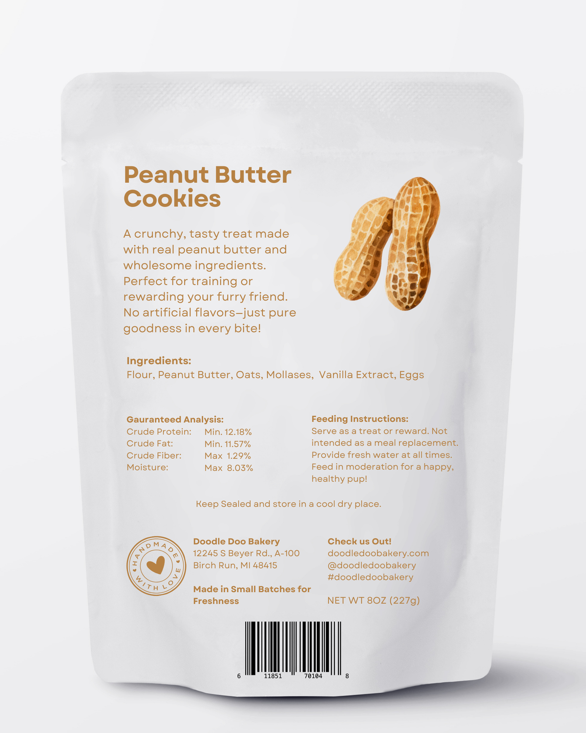 Homemade Dog Treats - Peanut Butter Cookies Treat 1/2lb